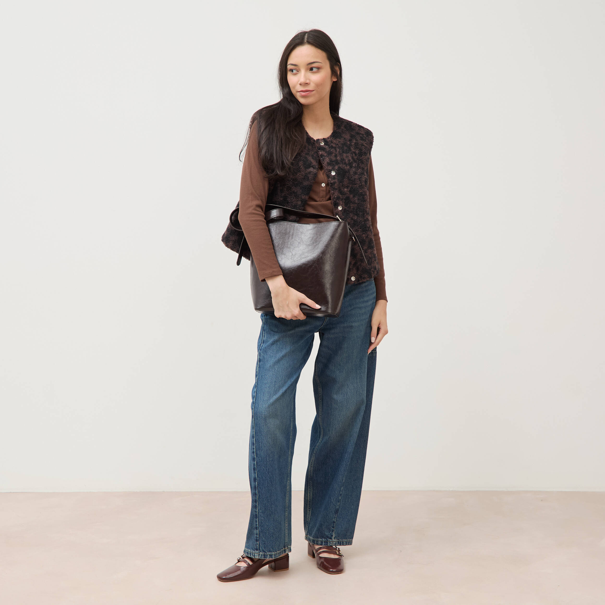 Gilet sans manches r&eacute;versible marron chocolat femme