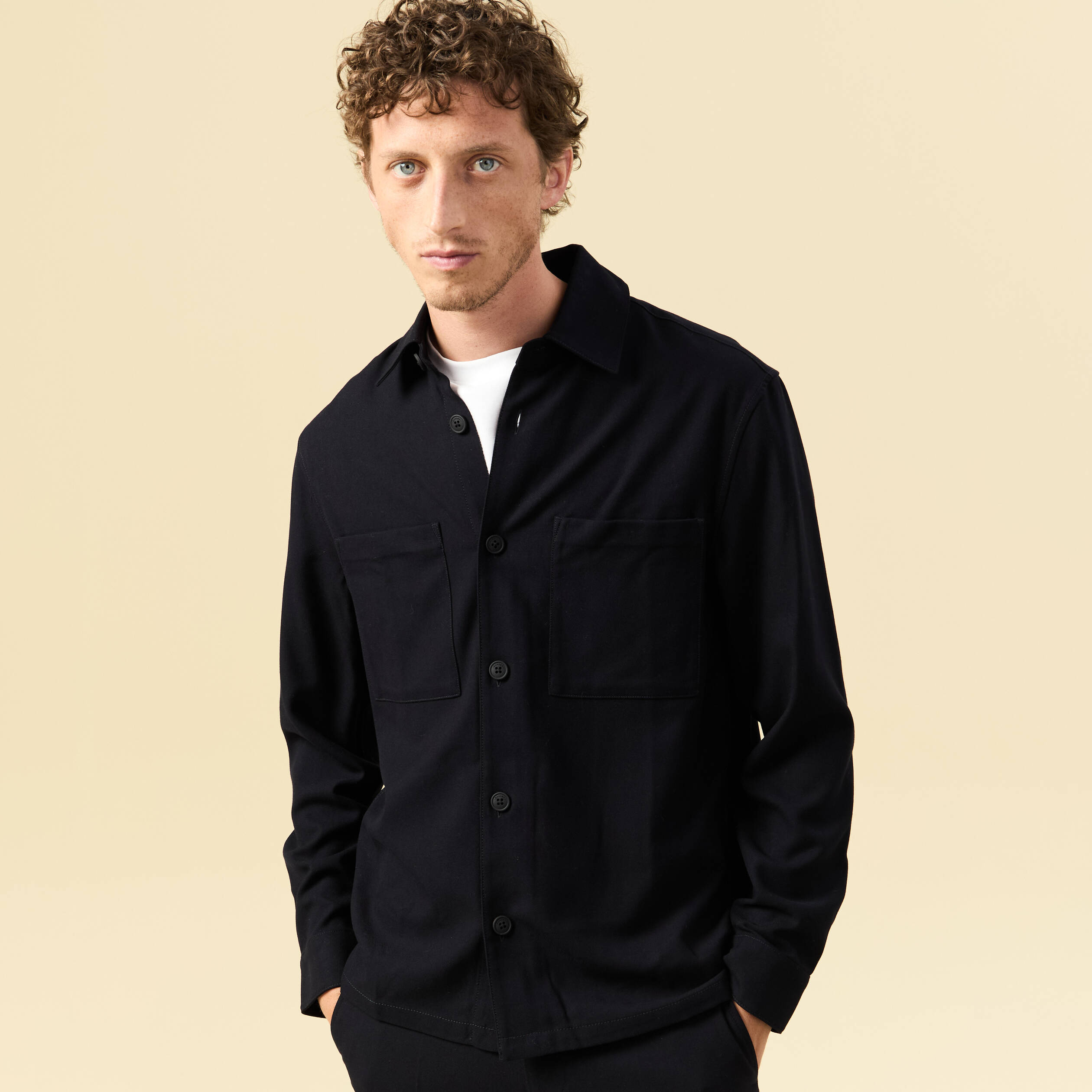 Surchemise col classique manches longues bleu marine homme