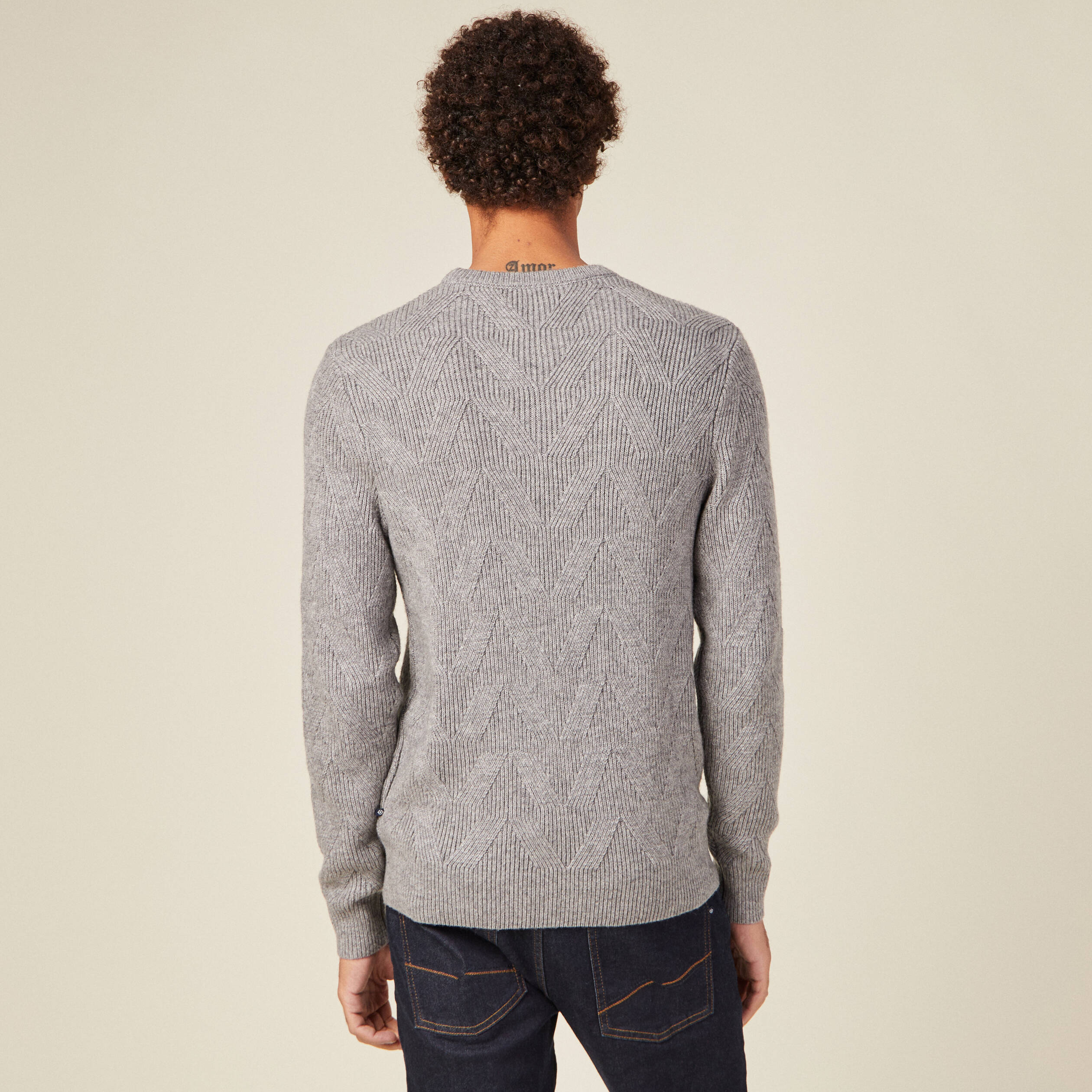 Pull manches longues gris homme