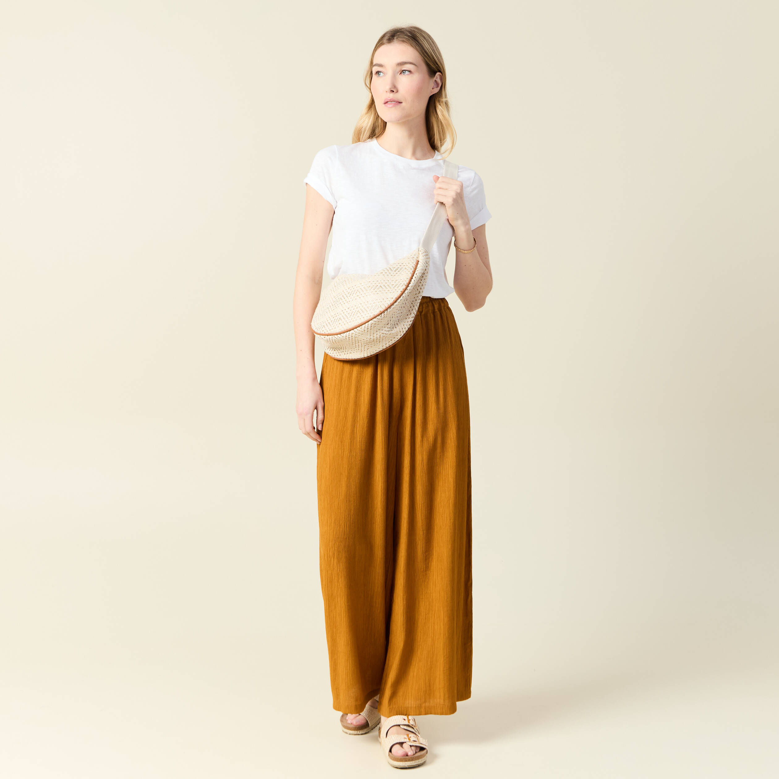 pantalon large camel femme Pantalon large camel femme