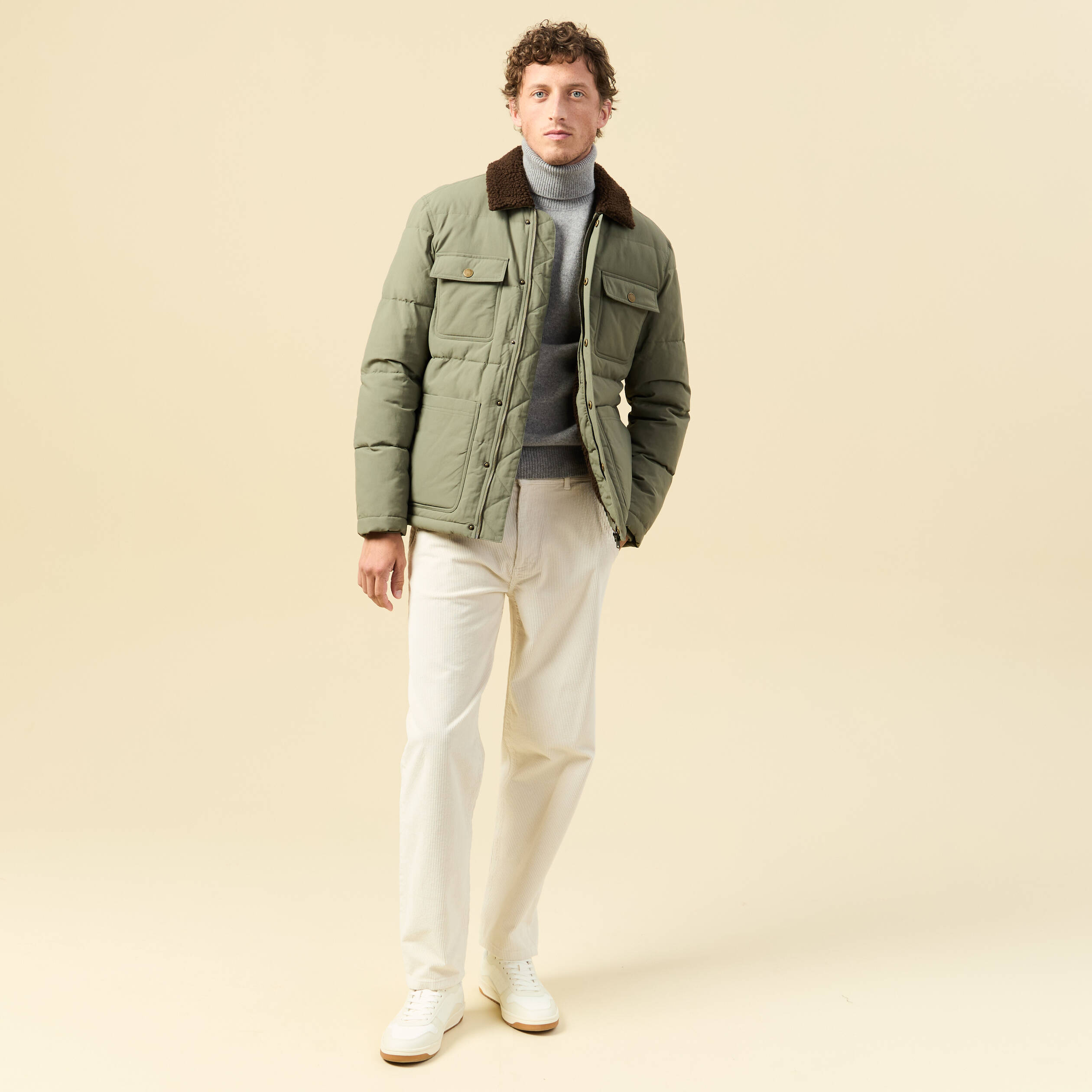 Doudoune droite mi-longue vert kaki homme