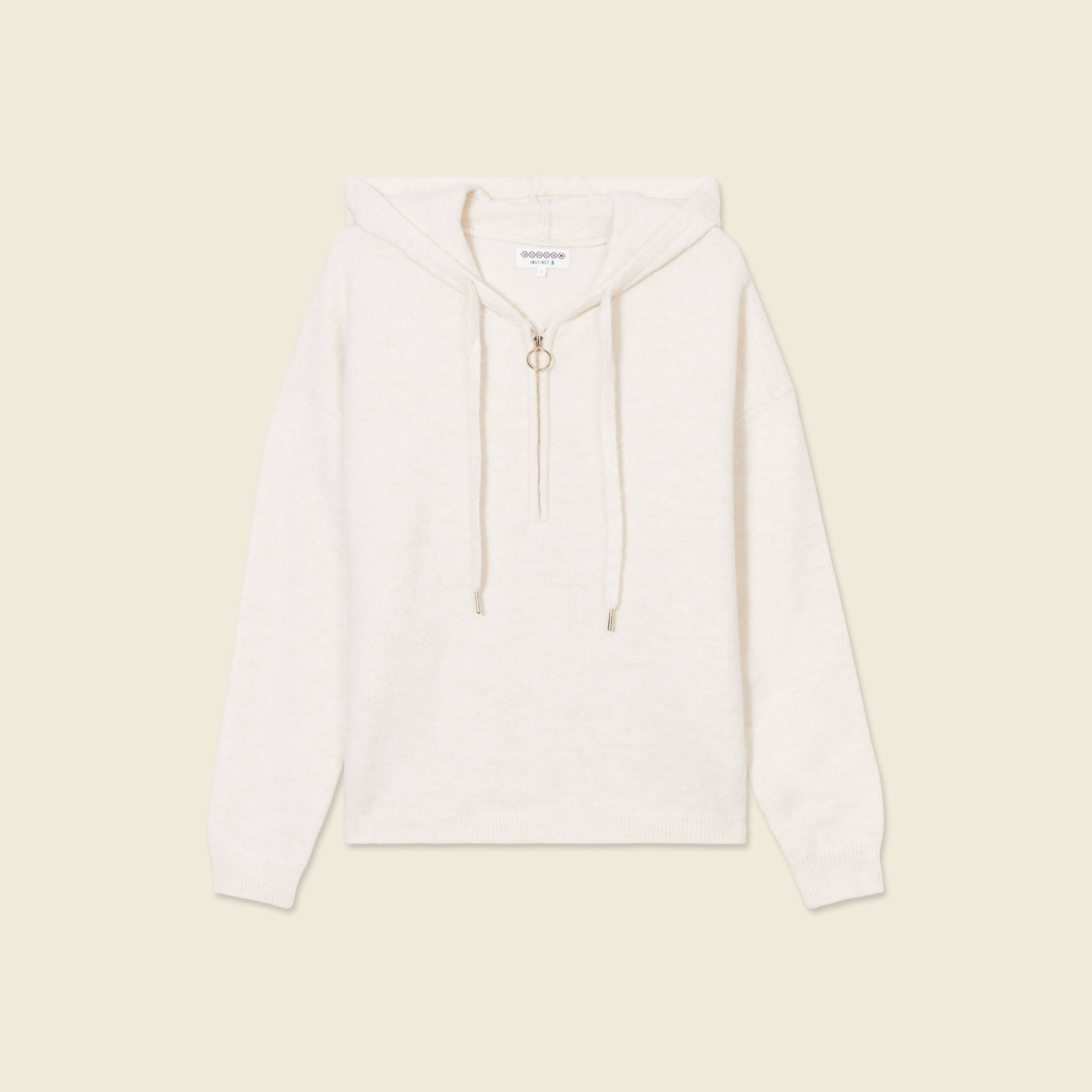 Pull &agrave; capuche zipp&eacute; creme femme