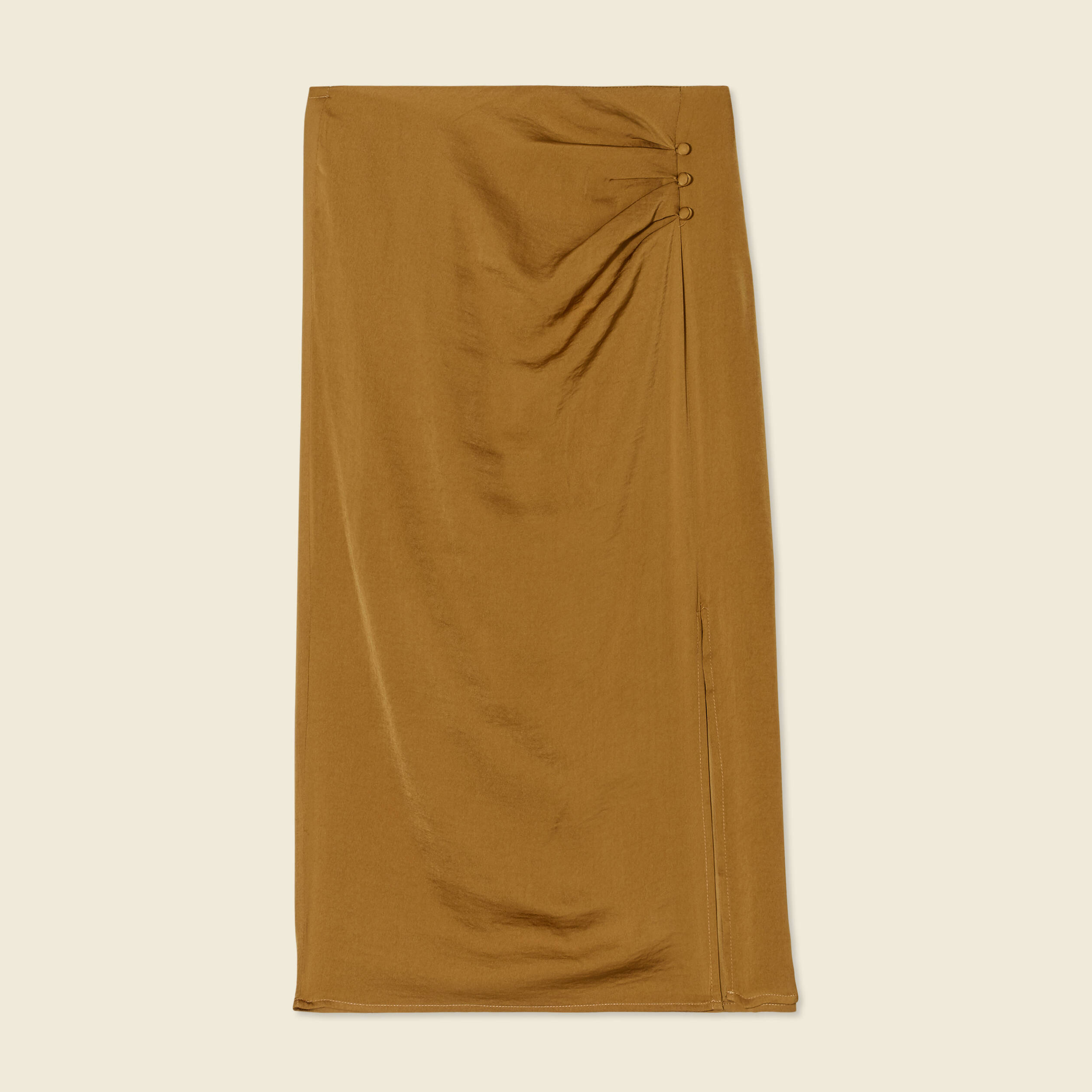 Jupe midi droite fendue marron femme
