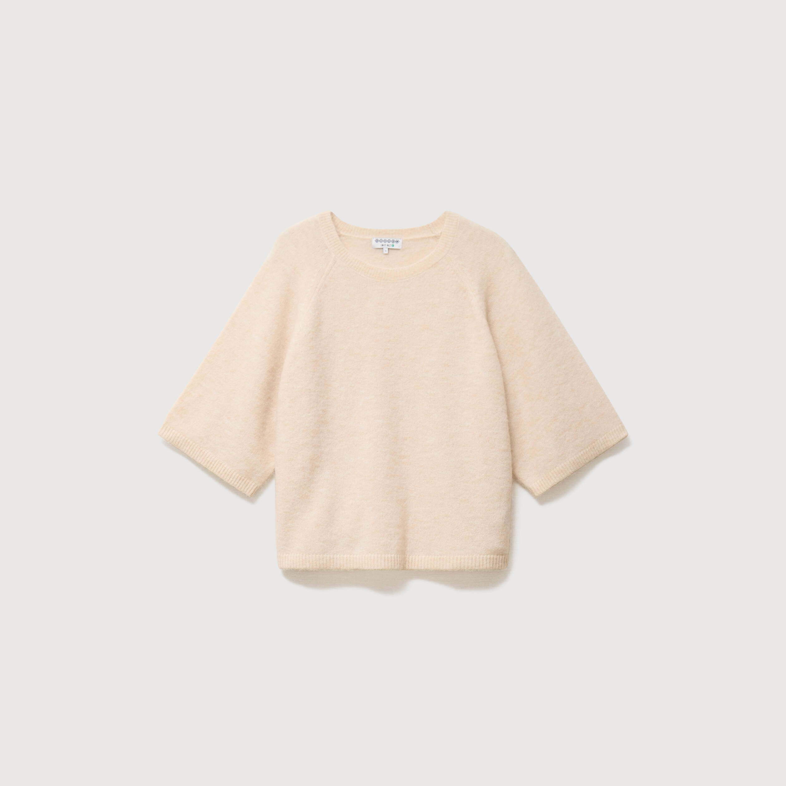Pull droit court col v manches courtes ivoire femme
