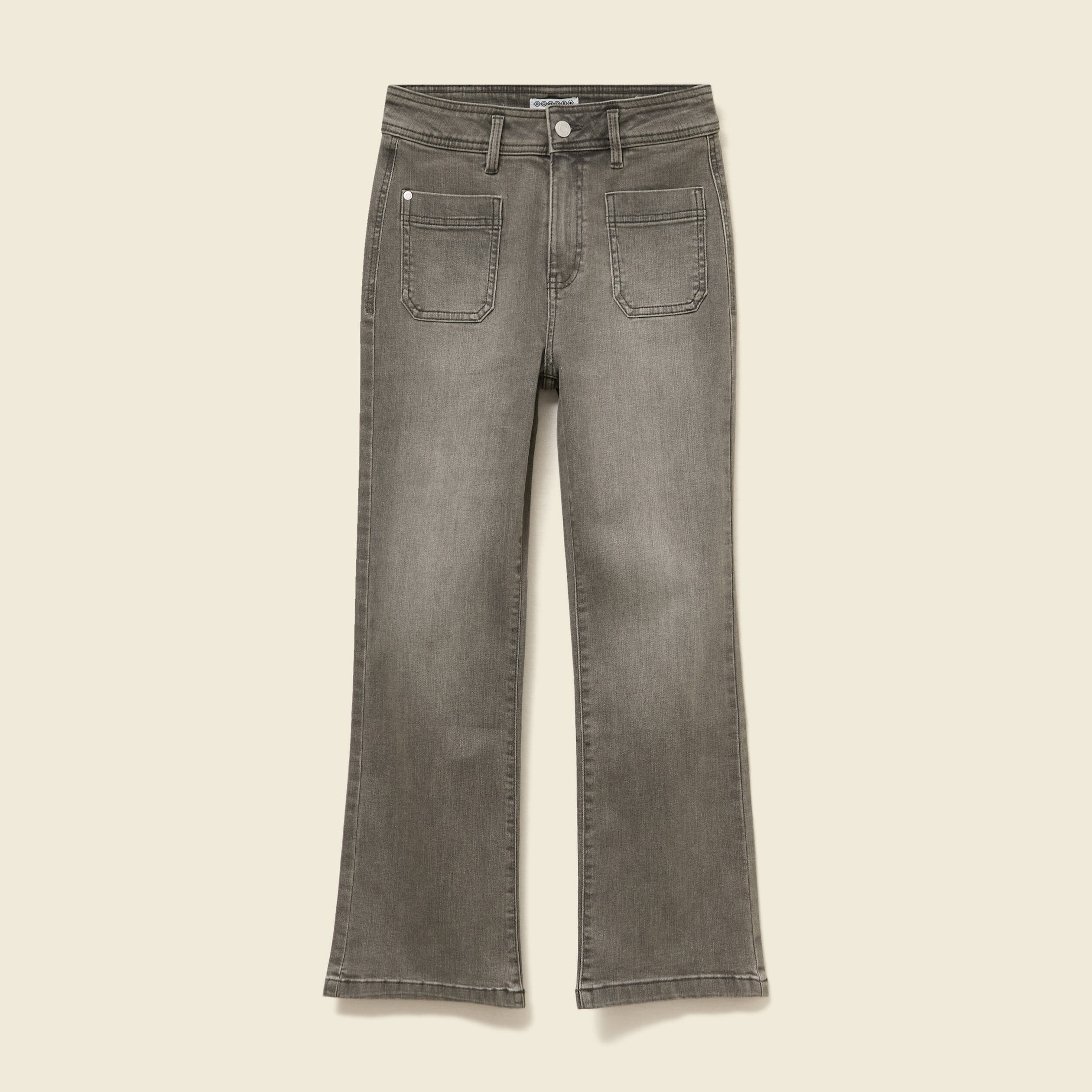 Jeans bootcut cropped taille haute denim gris femme