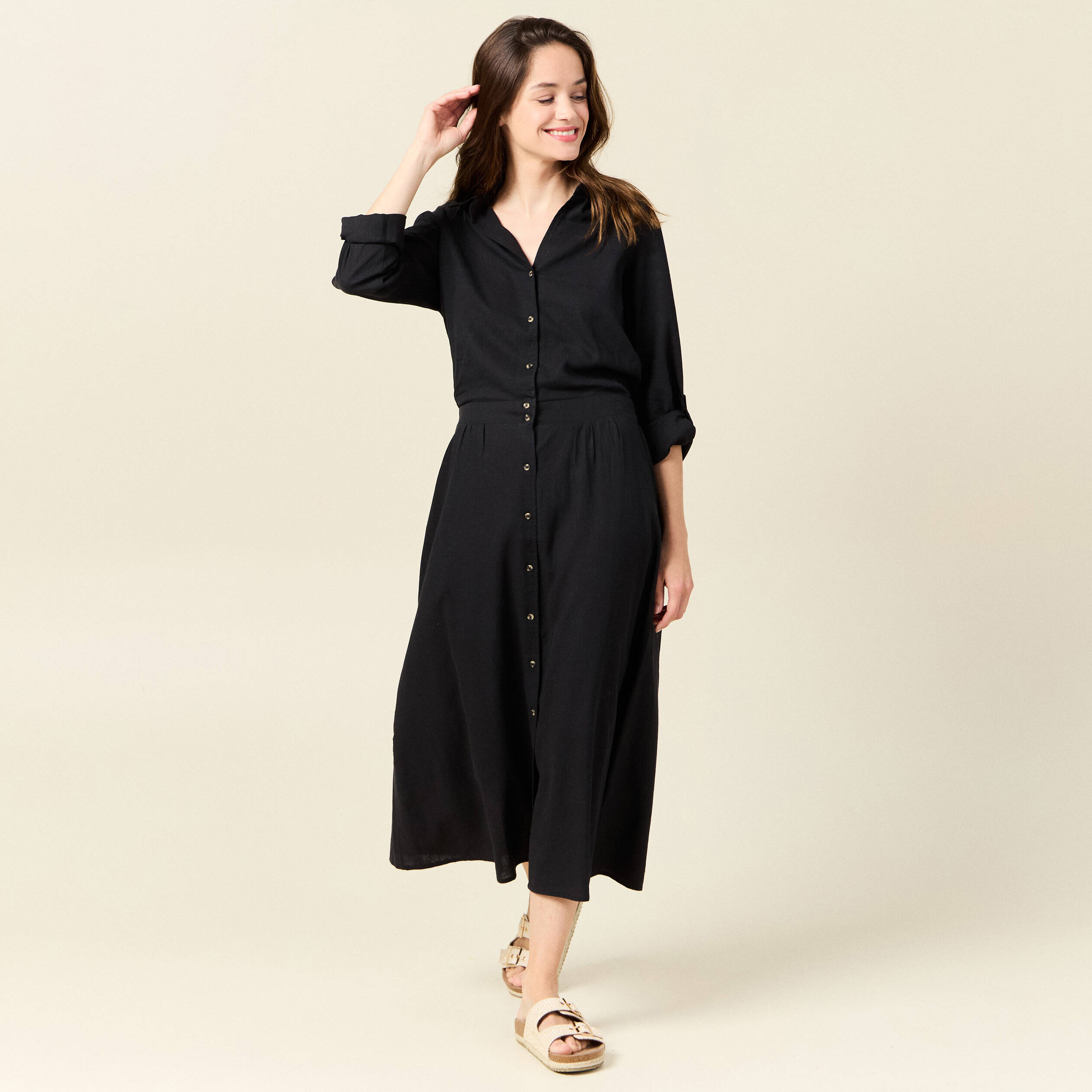 robe chemise eco responsable noir femme Robe chemise éco-responsable noir femme