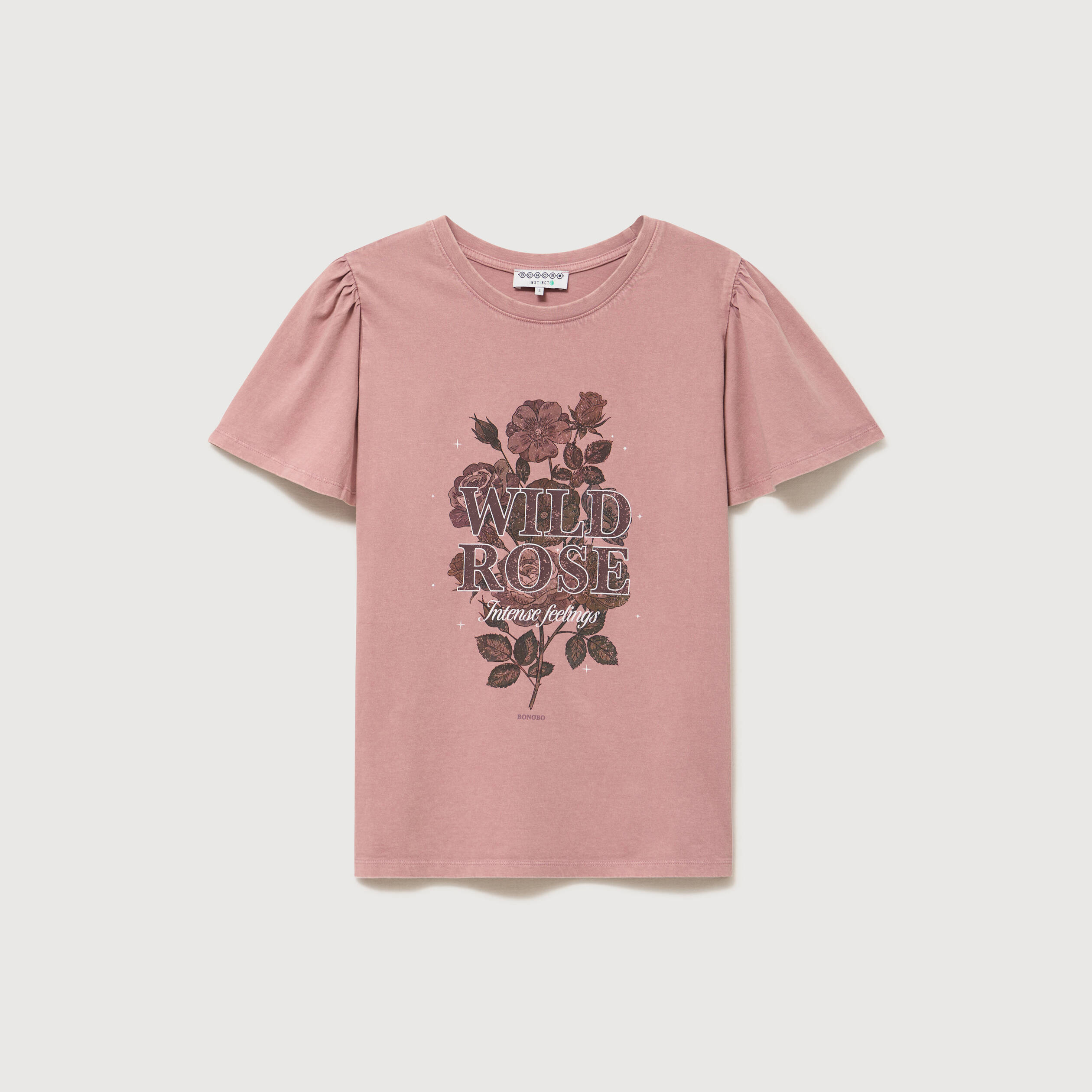 T-shirt col rond manches courtes vieux rose femme