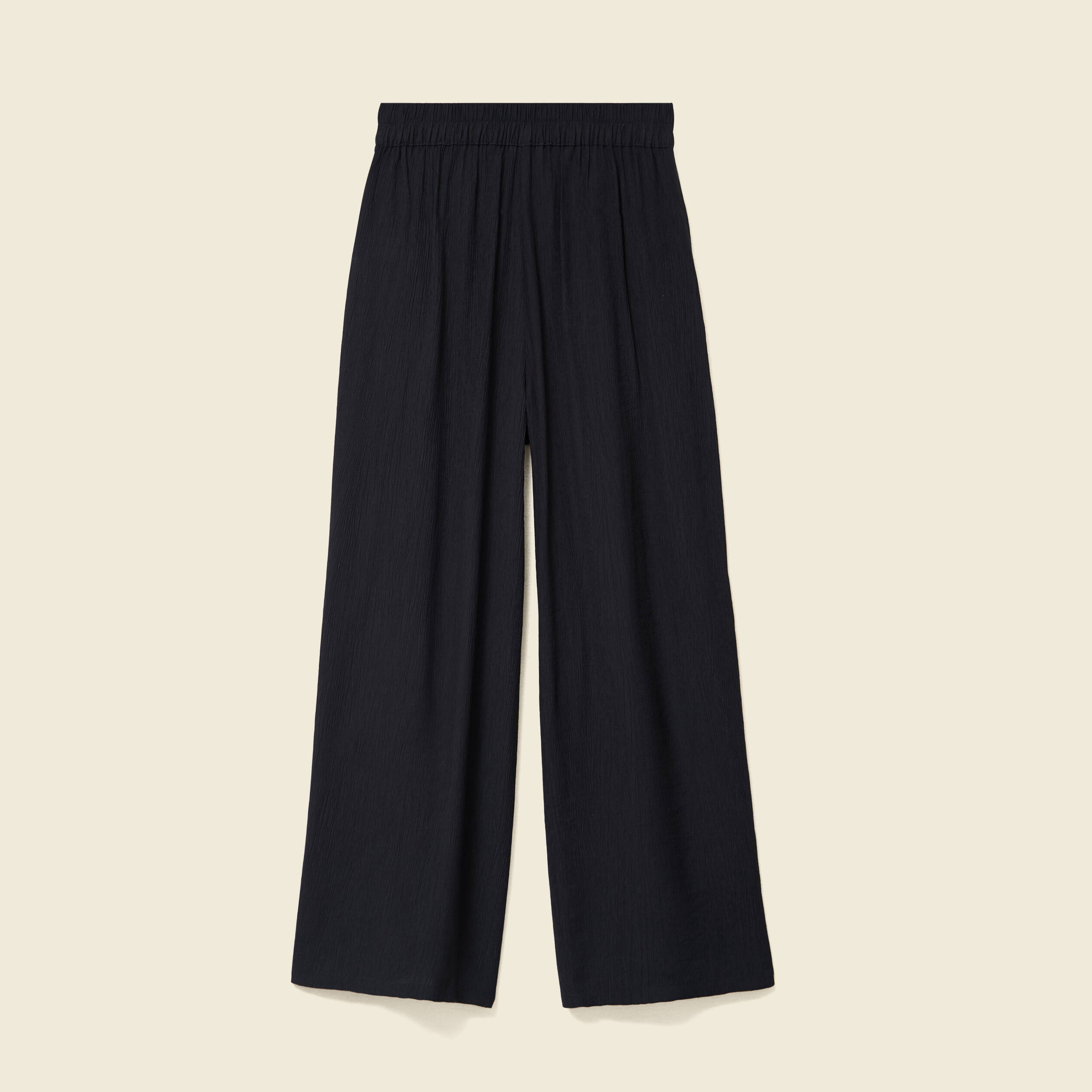 Pantalon large taille haute fluide noir femme
