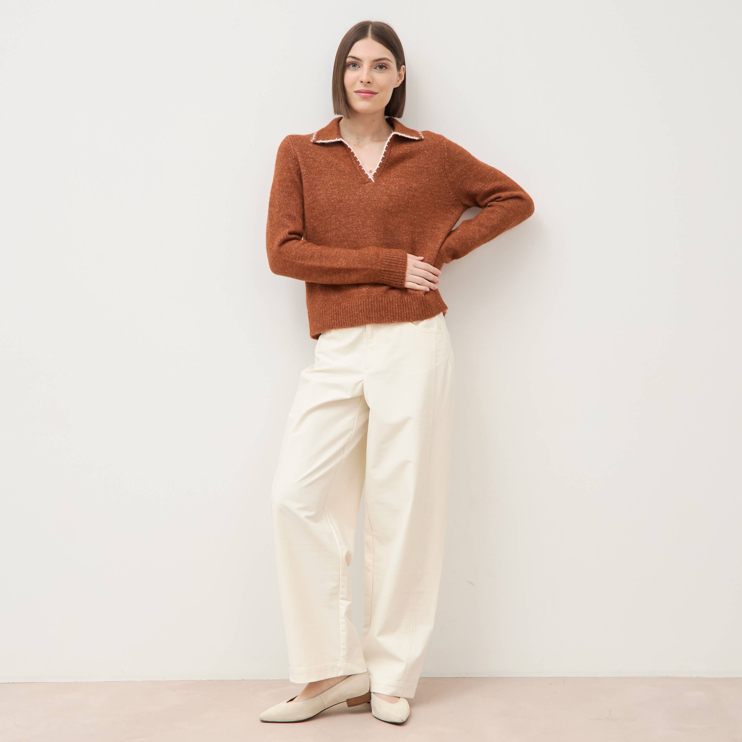 Pantalon coupe regular ecru femme