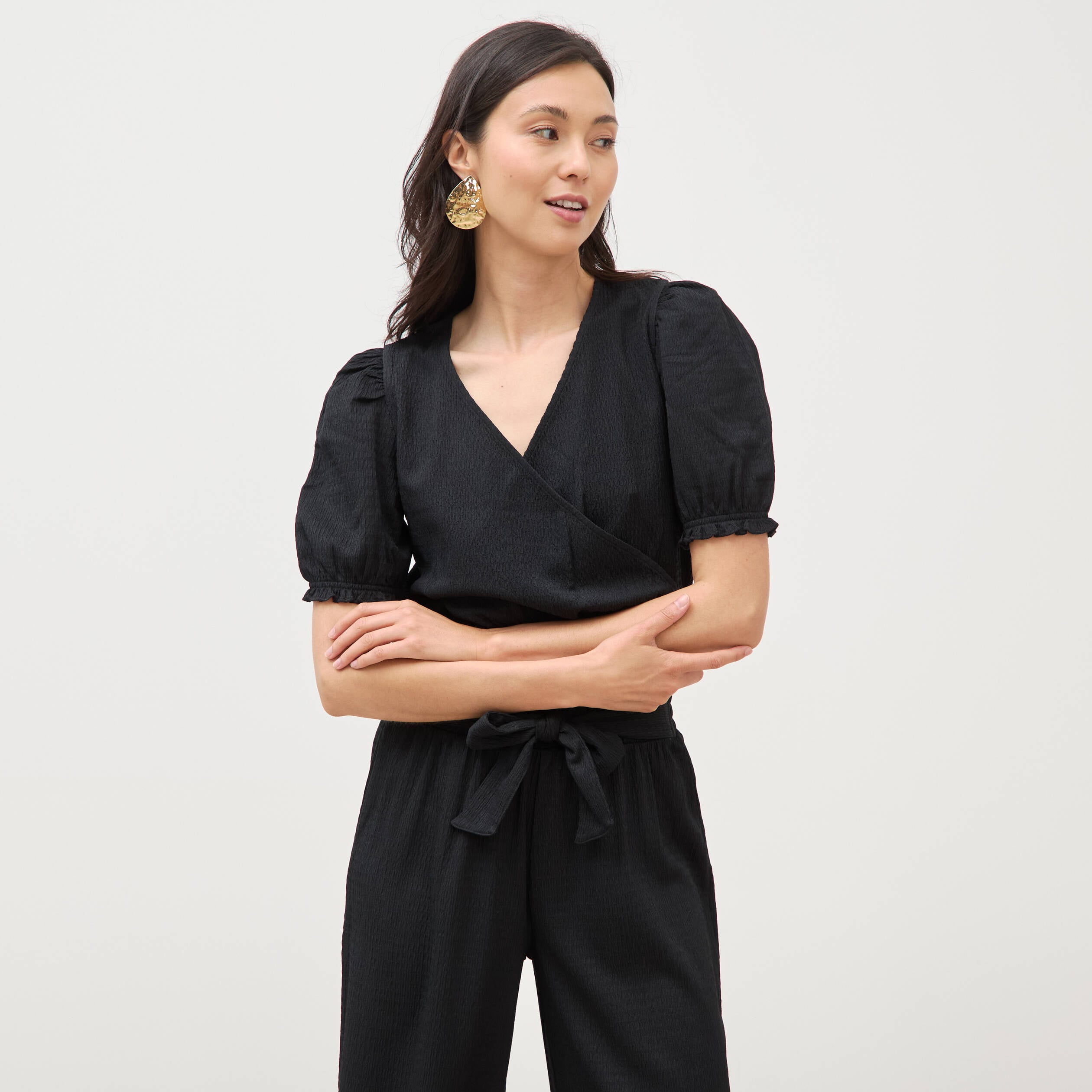Blouse cropped manches courtes noir femme