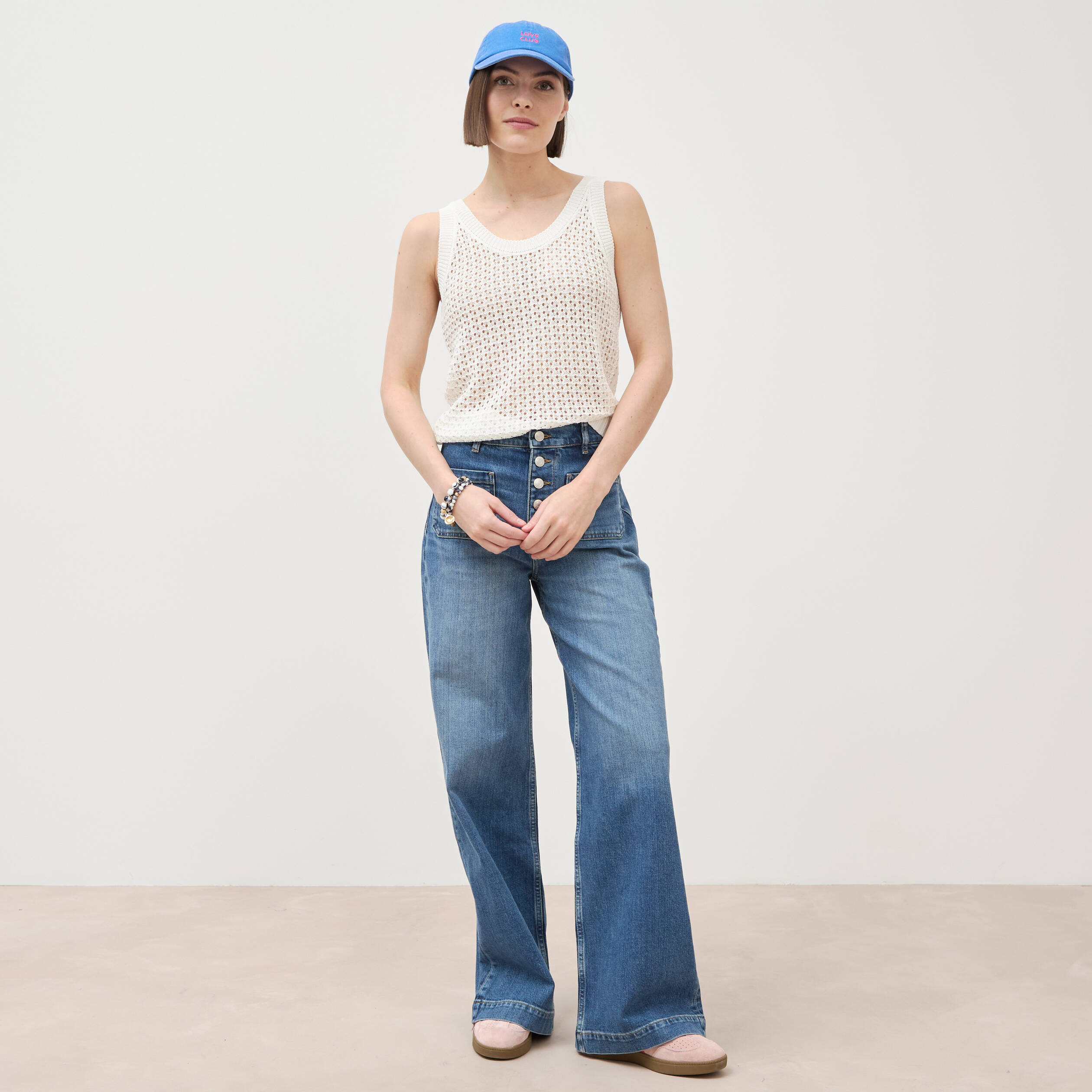 Jeans bootcut taille haute denim stone femme
