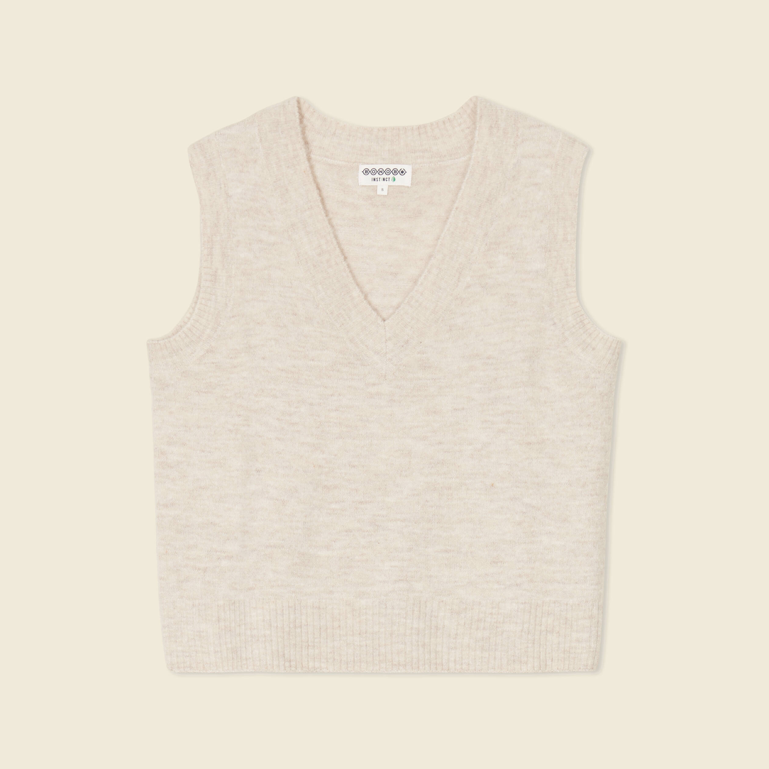 Pull sans manches col en V creme femme