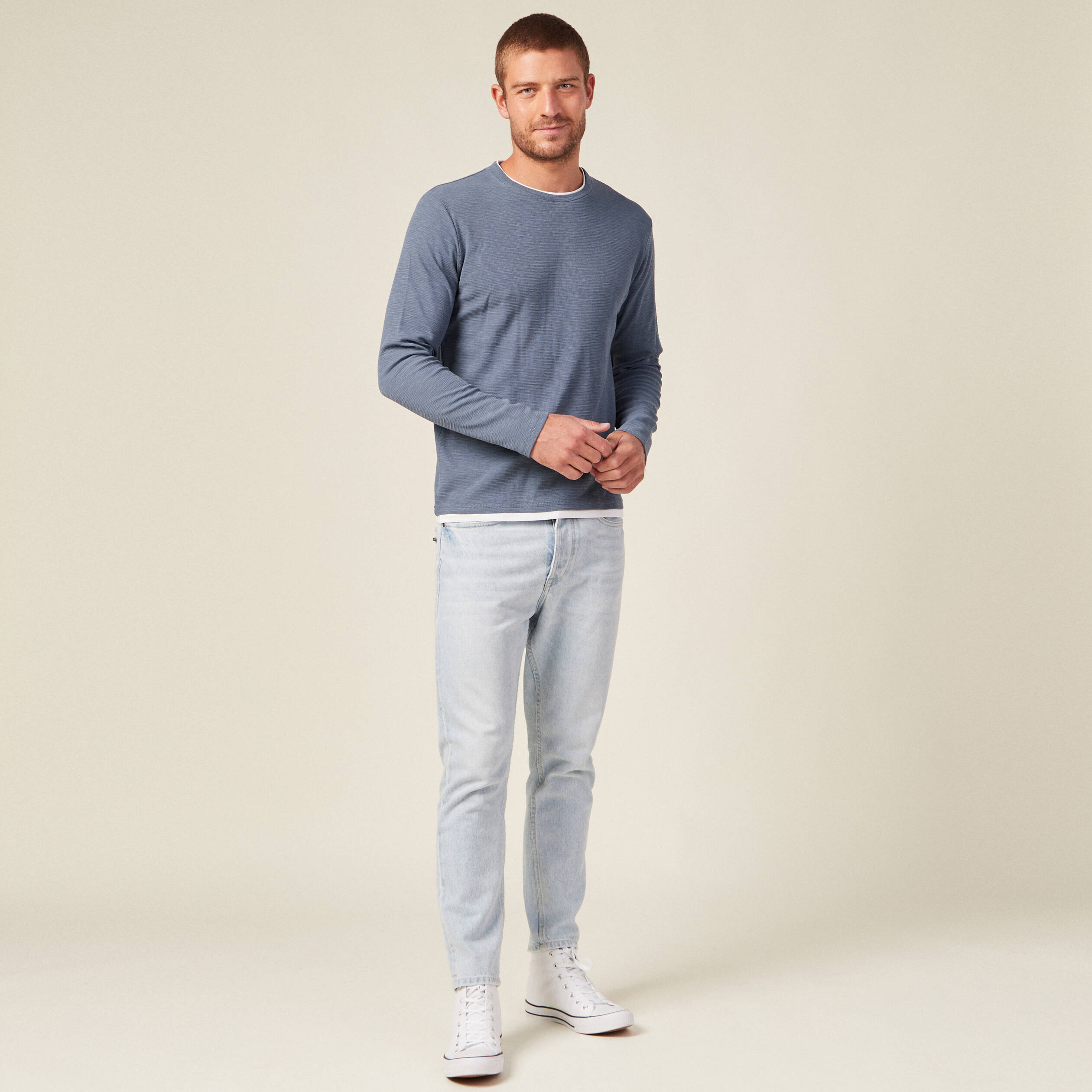 T-shirt manches longues bleu gris homme