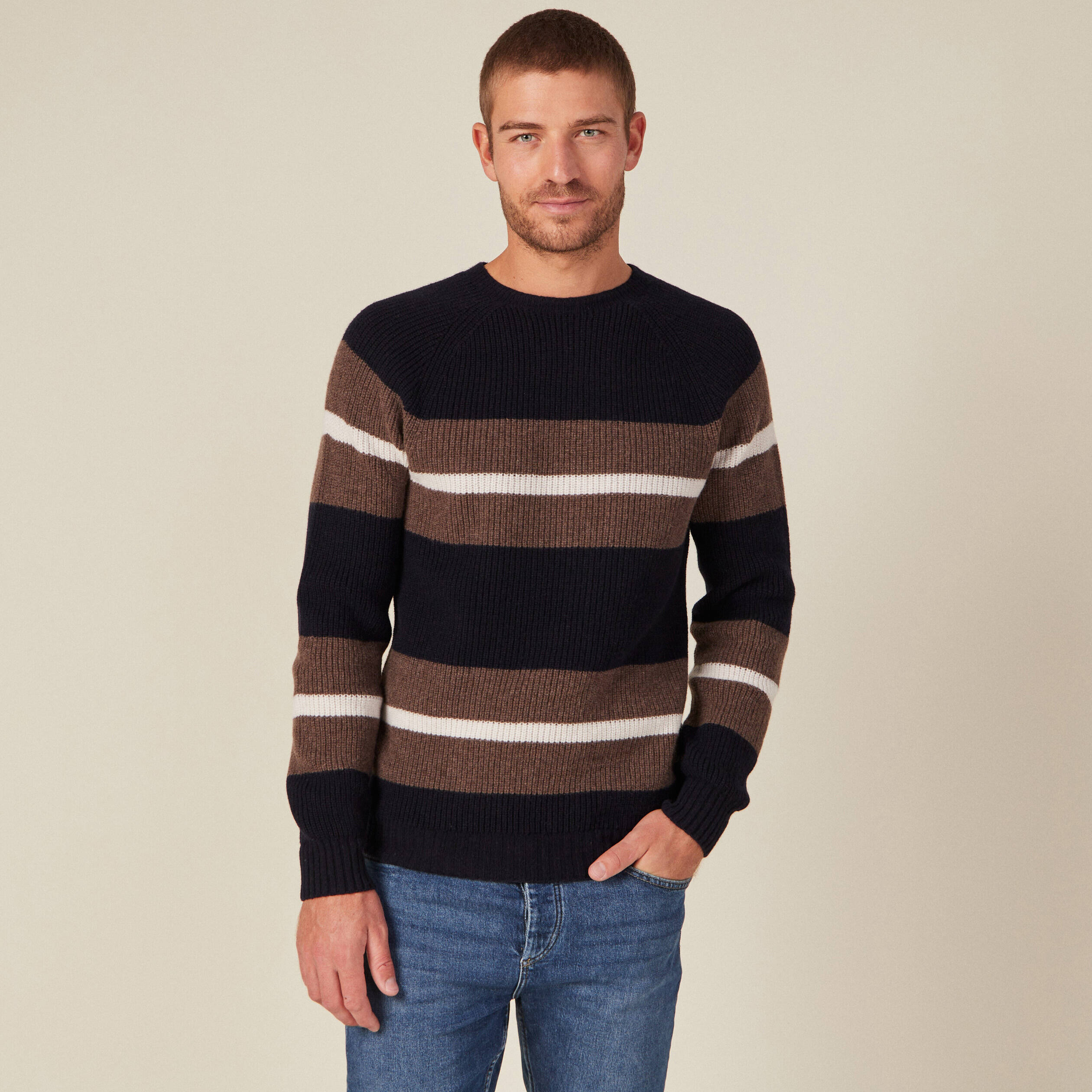 Pull manches longues fabriqué en France bleu marine homme