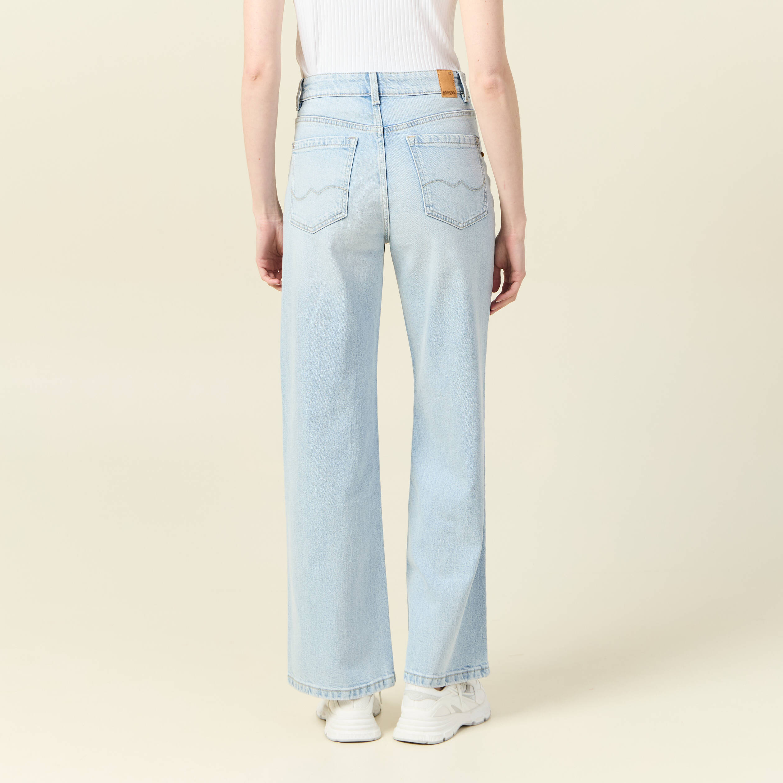 jeans large taille haute denim bleach femme Jeans large taille haute denim bleach femme