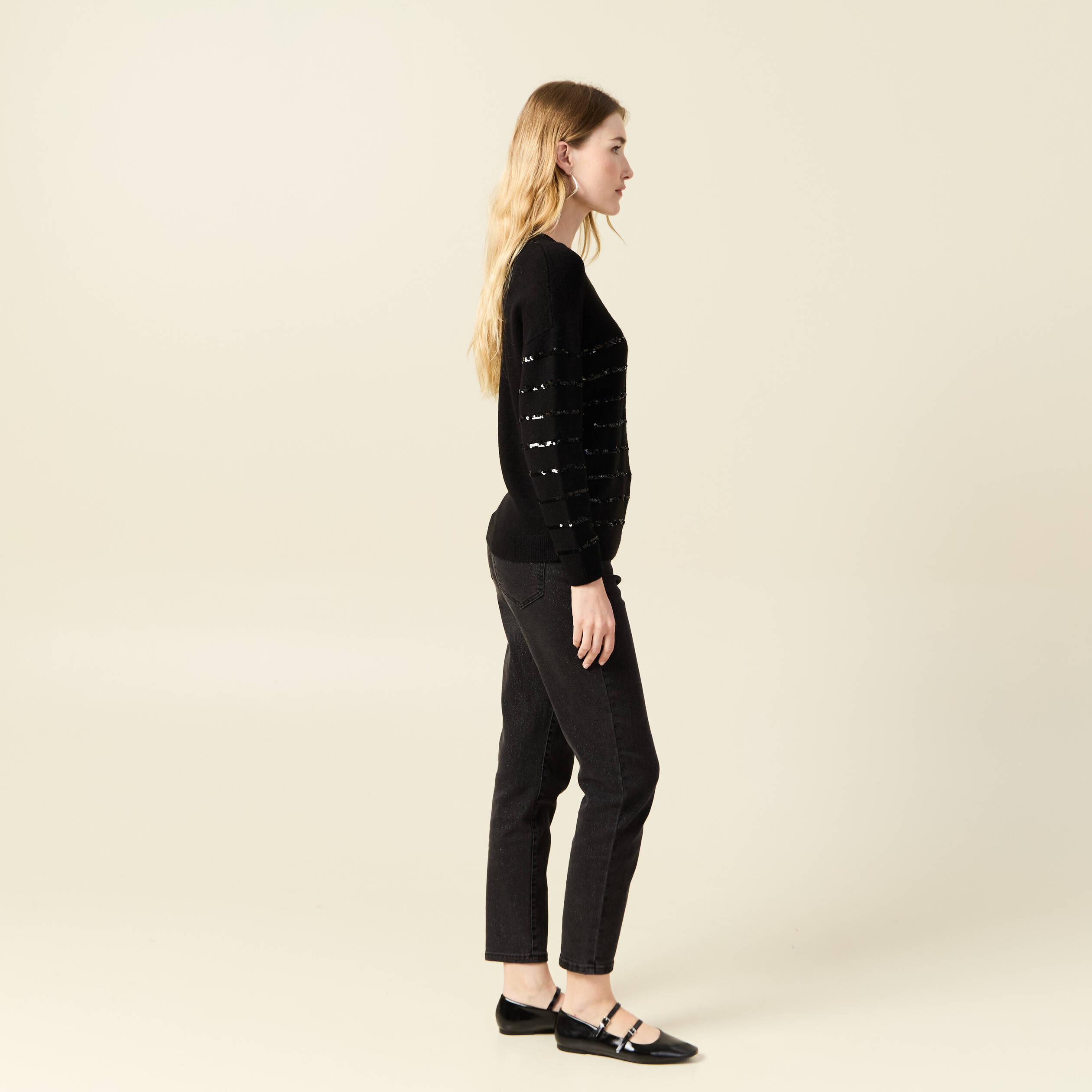 pull manches longues sequins noir femme Pull manches longues sequins noir femme