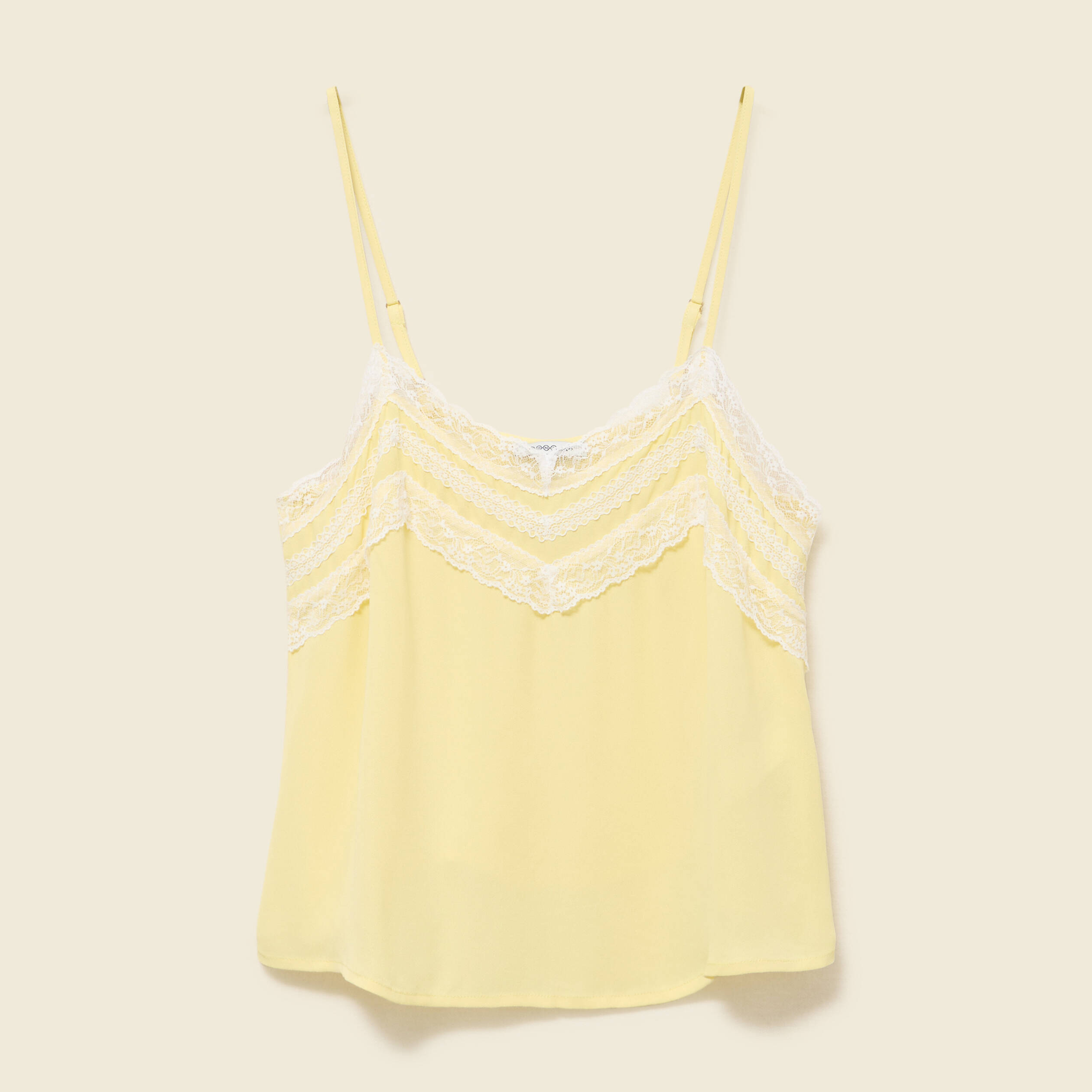 D&eacute;bardeur bretelles col v fluide jaune pastel femme