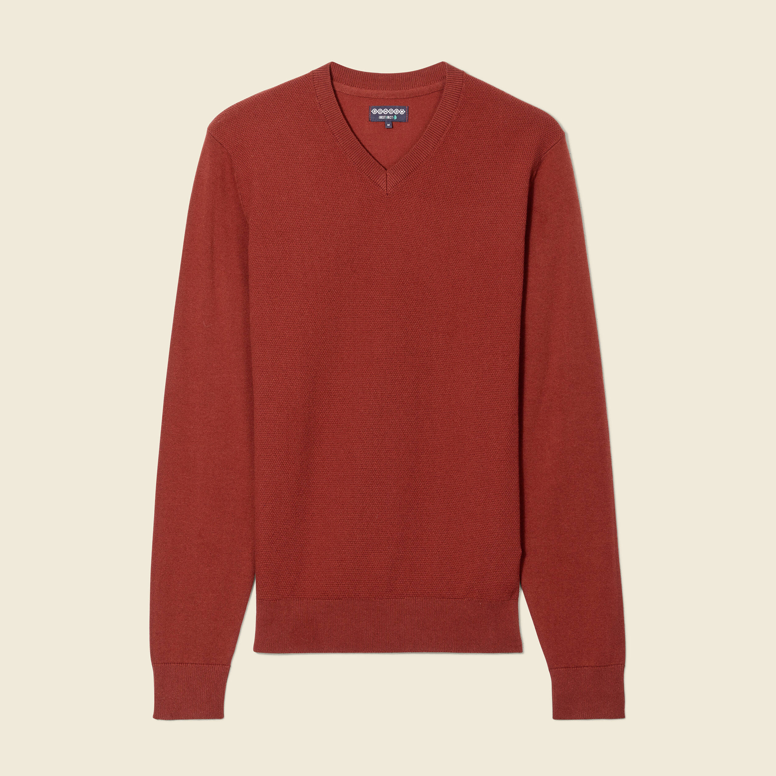 Pull col en V éco-responsable marron cognac homme