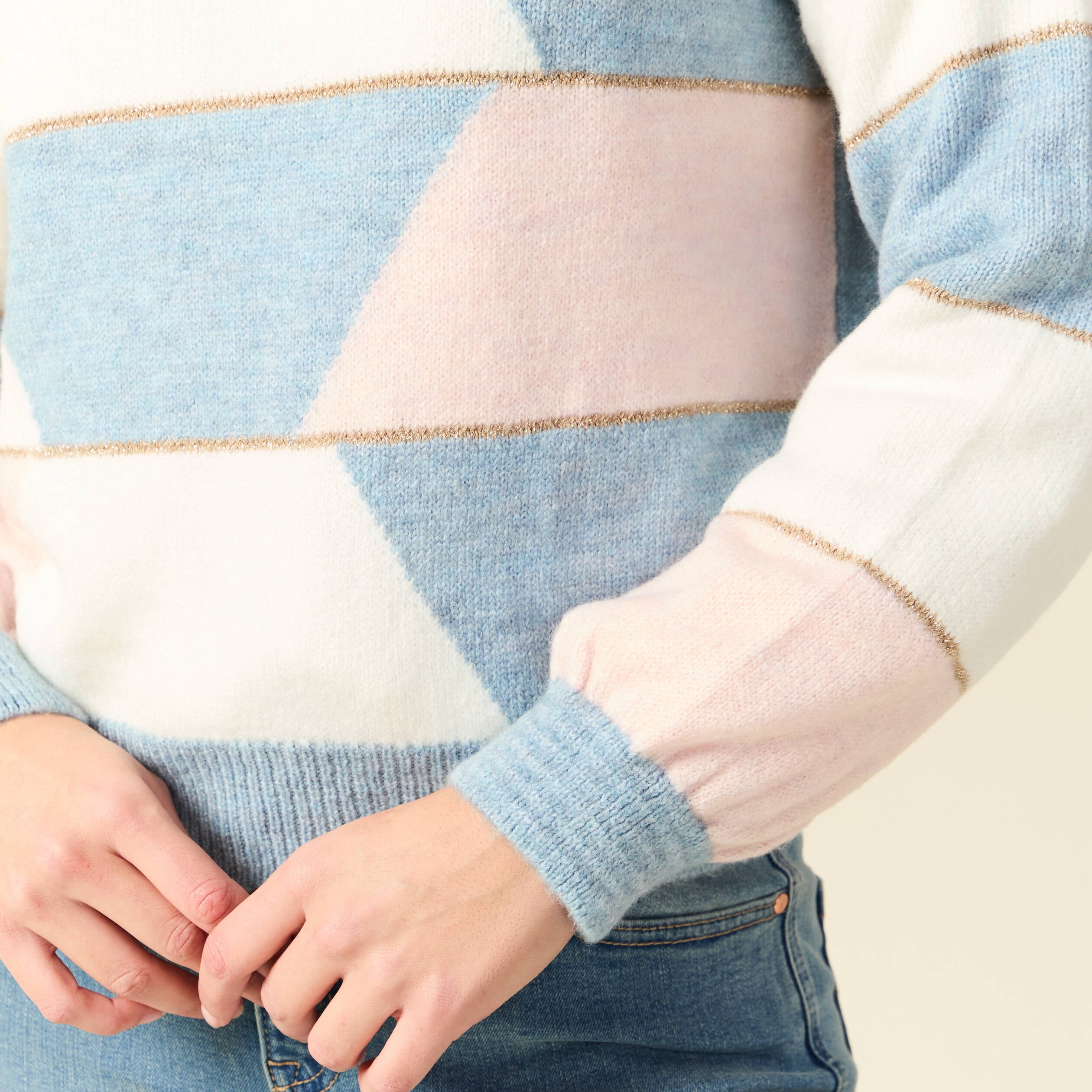 Pull col rond manches longues mauve femme