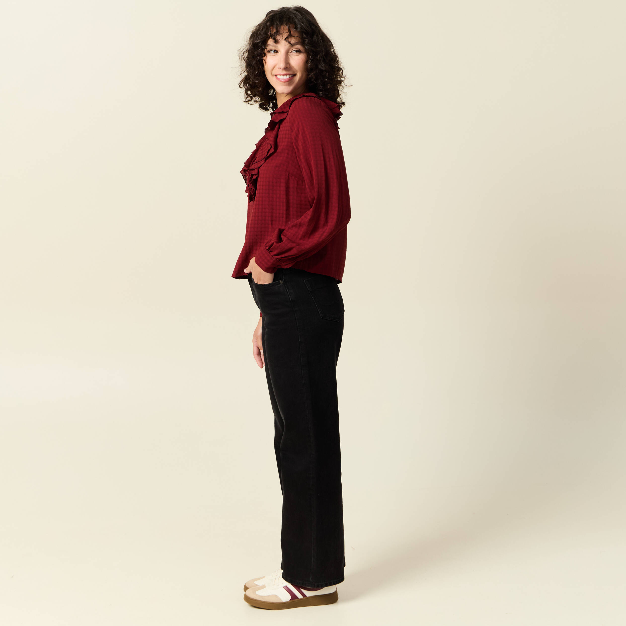 Blouse manches longues rouge fonc&eacute; femme