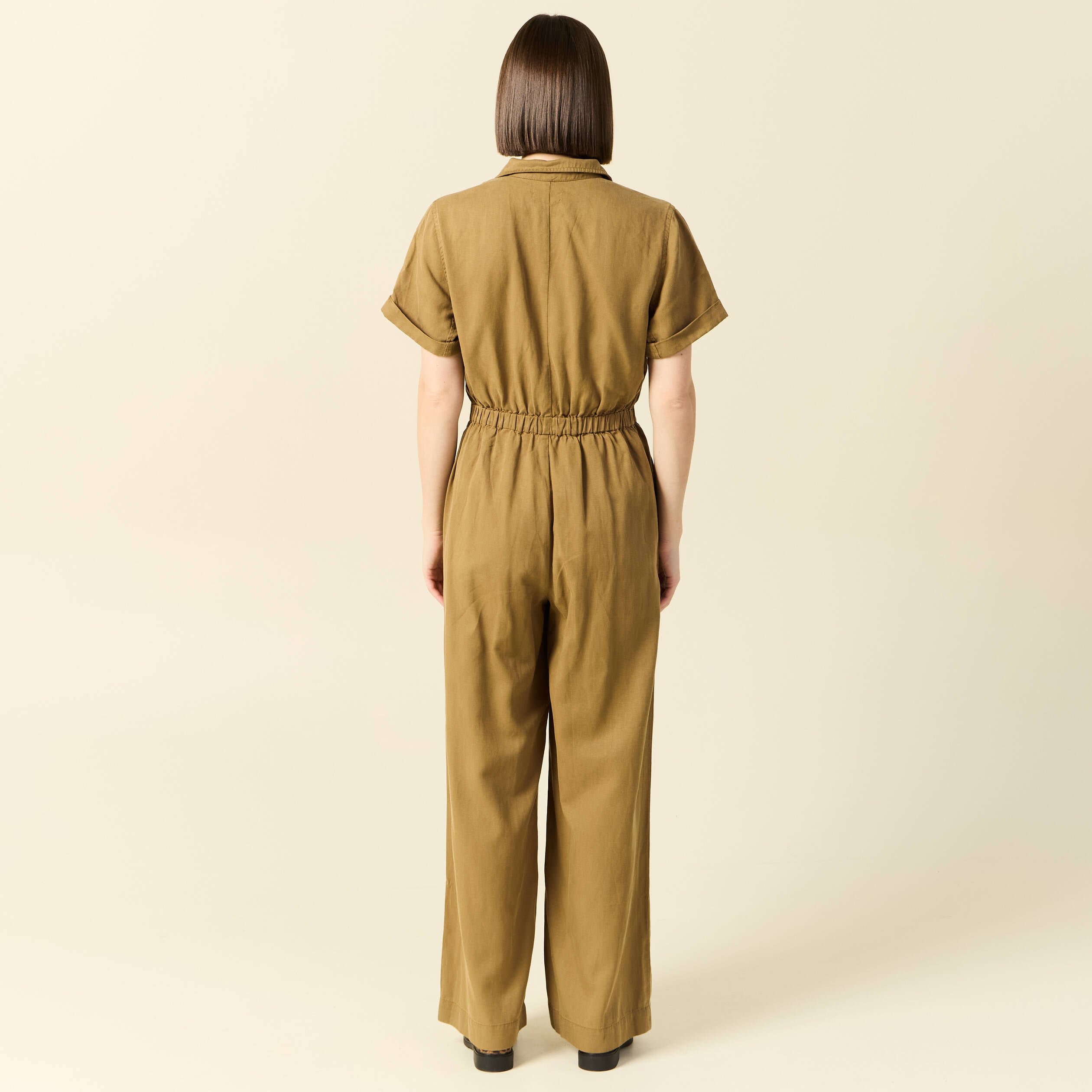 Combinaison pantalon zipp&eacute;e vert kaki femme