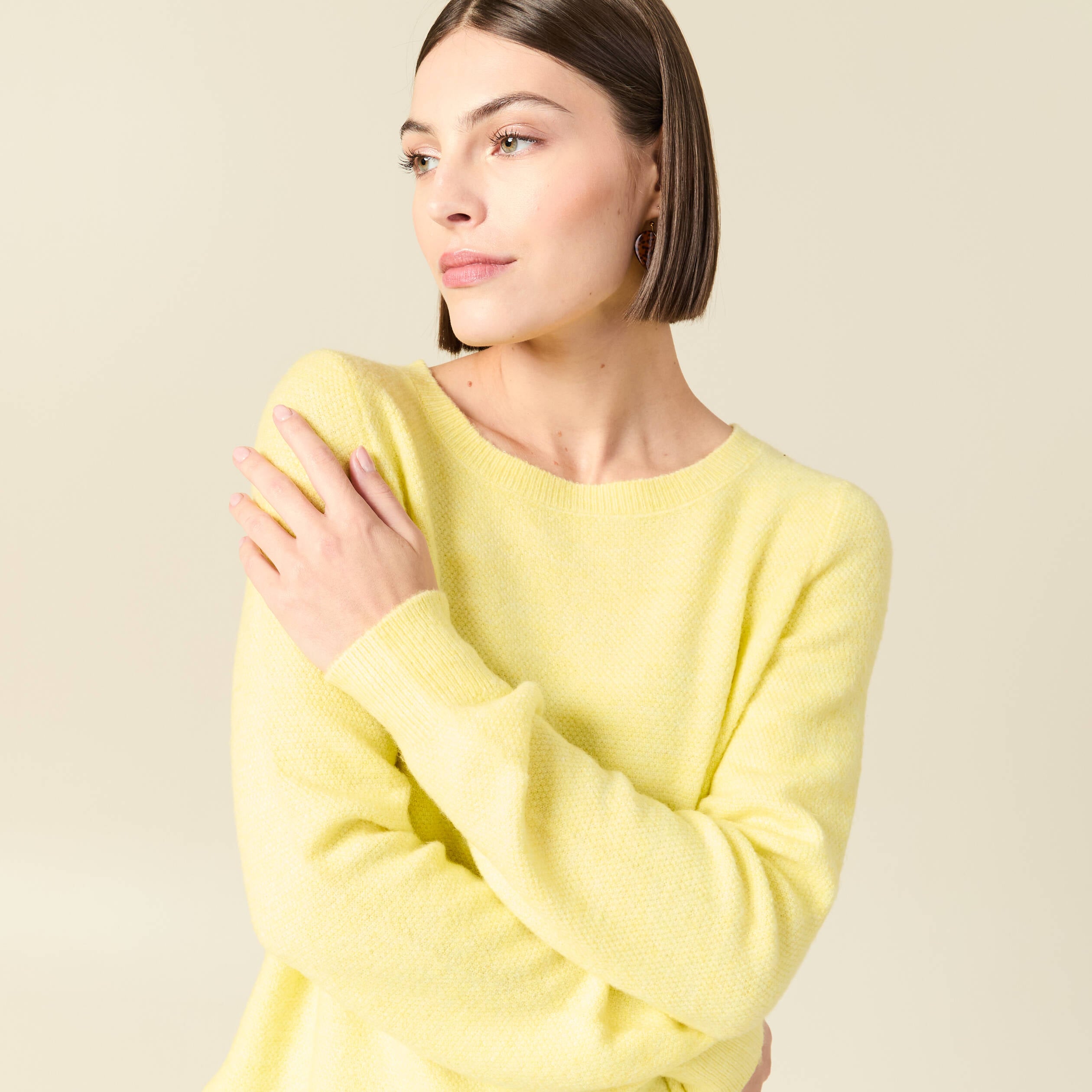 Pull col bateau manches longues jaune clair femme