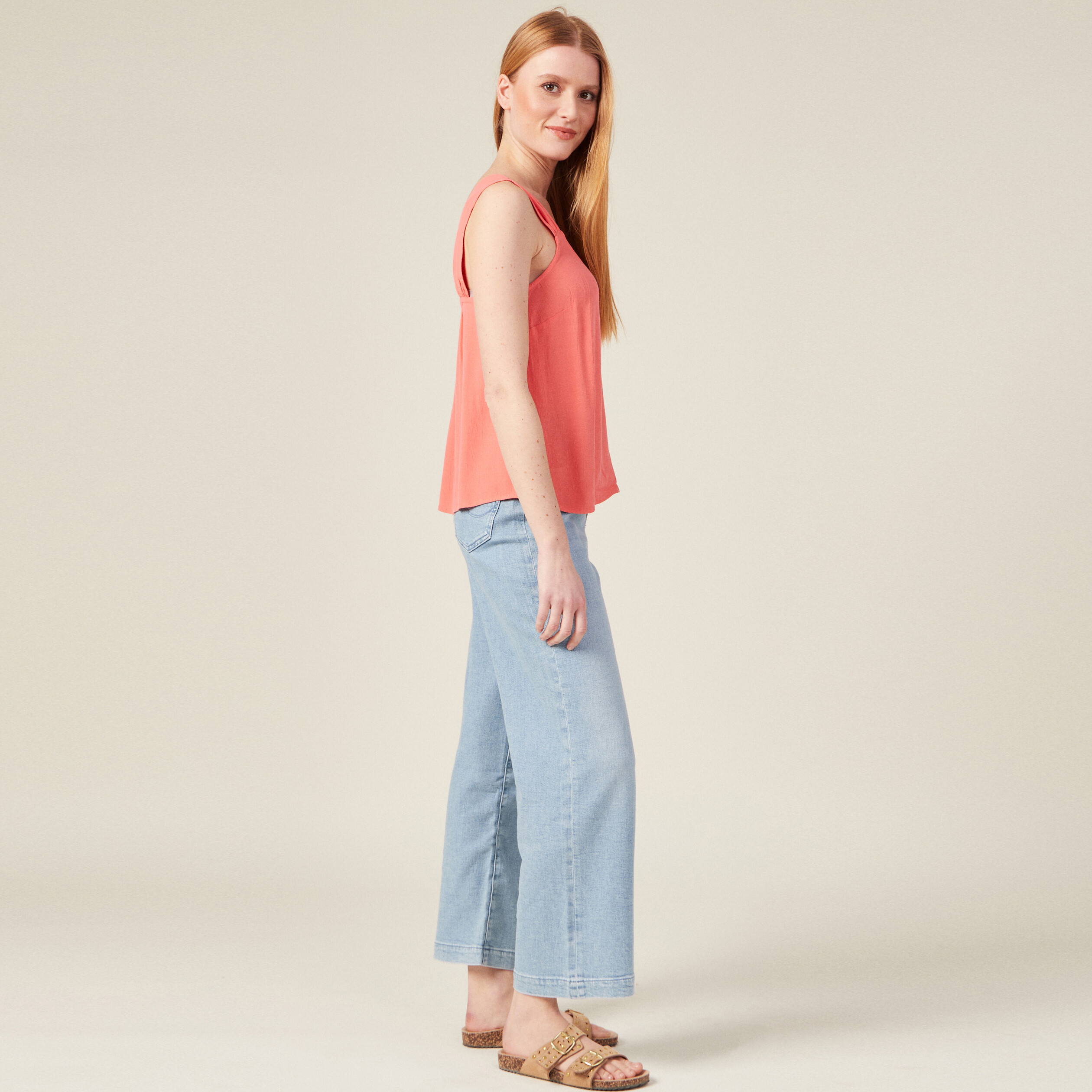 Blouse bretelles larges rose corail femme