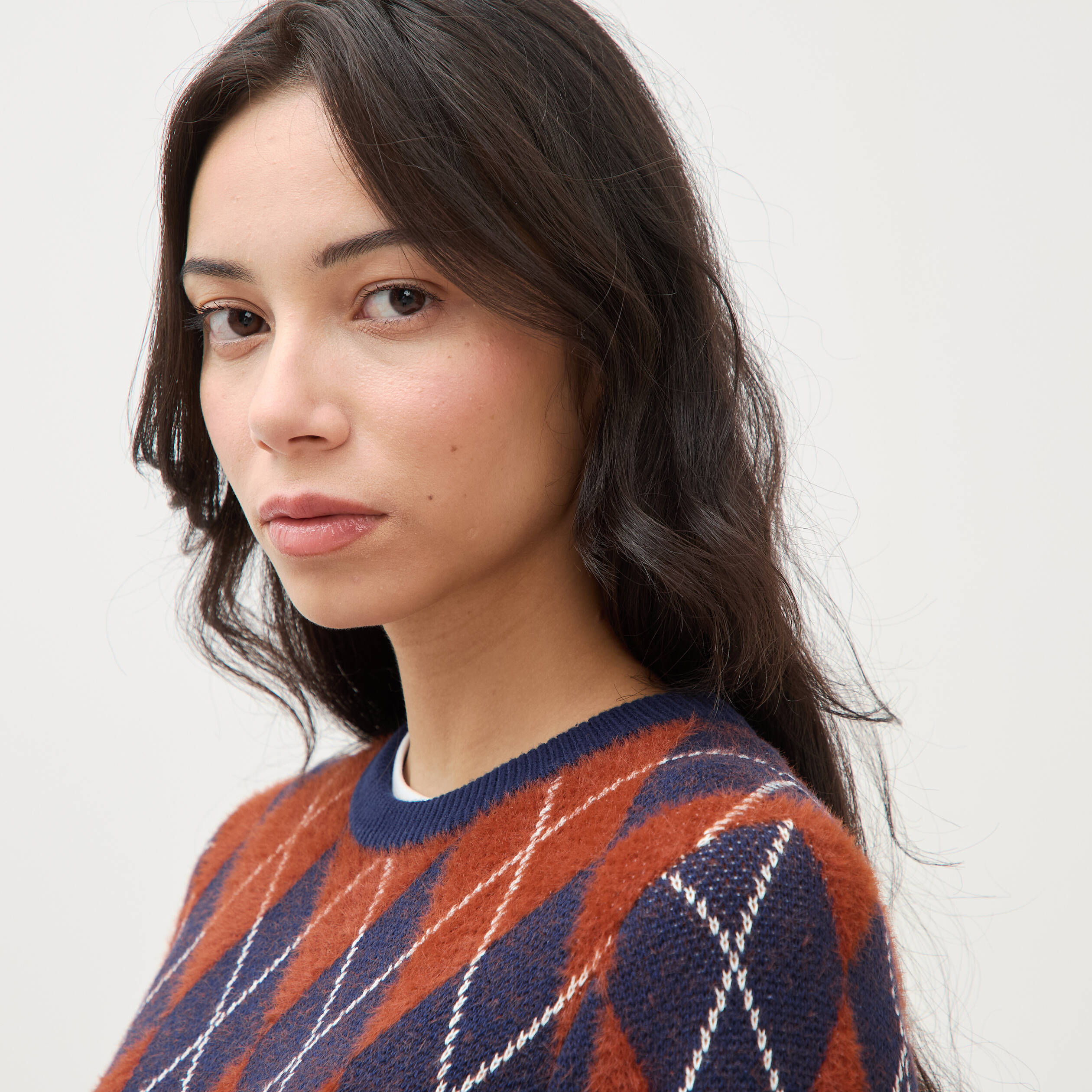 Pull droit manches longues col rond orange citrouille femme