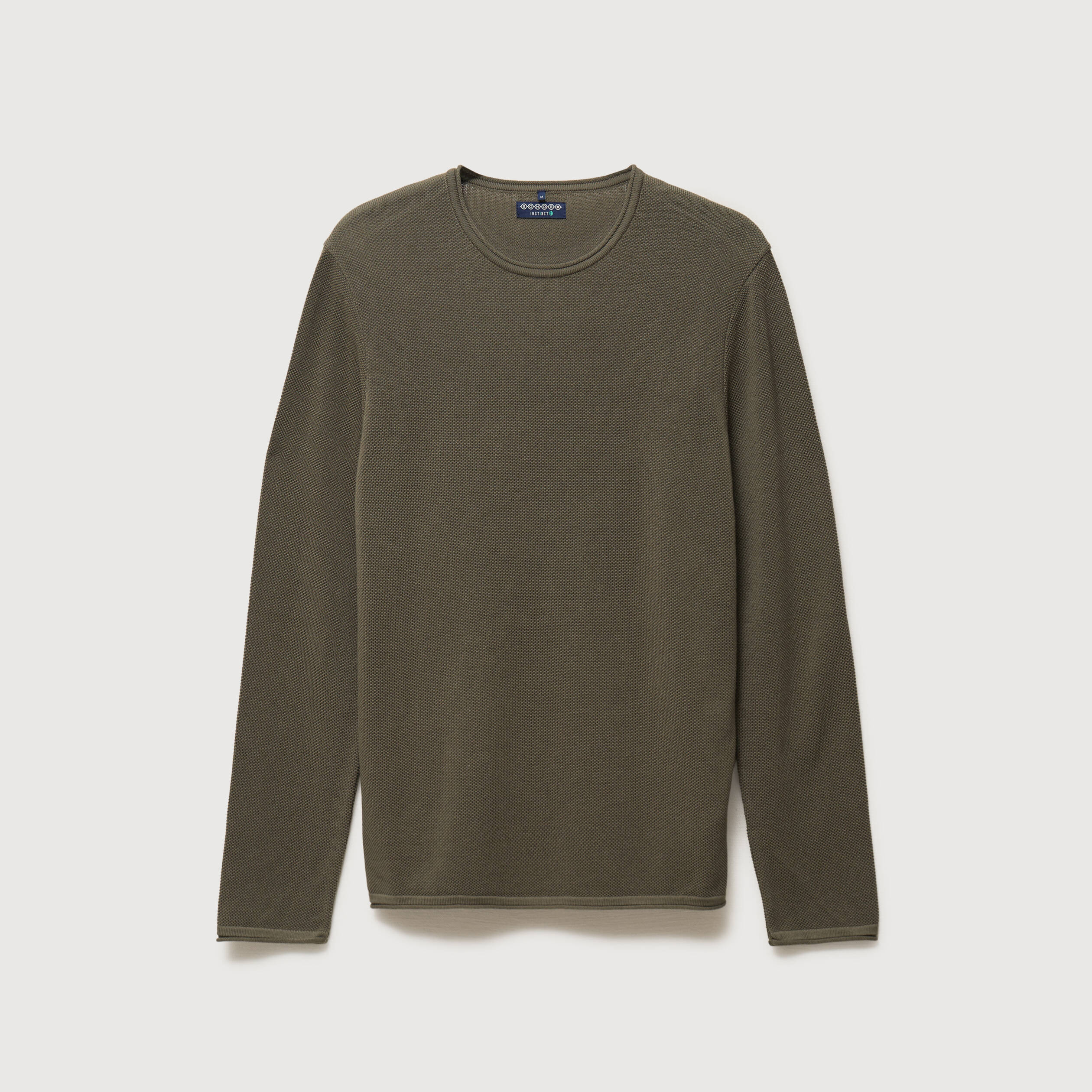 Pull col rond manches longues taupe homme