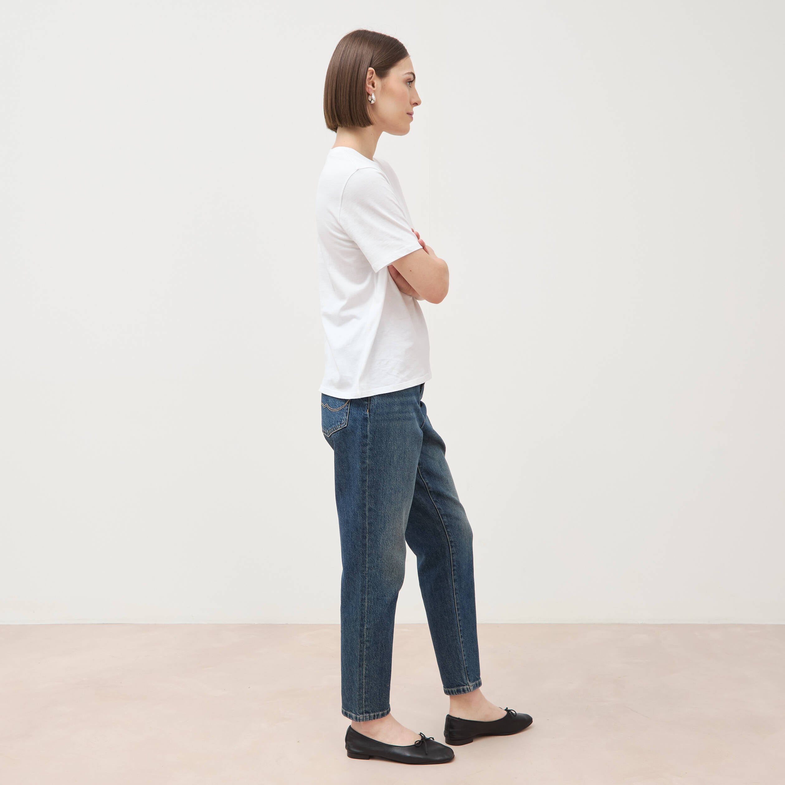 T-shirt droit col rond manches courtes blanc femme