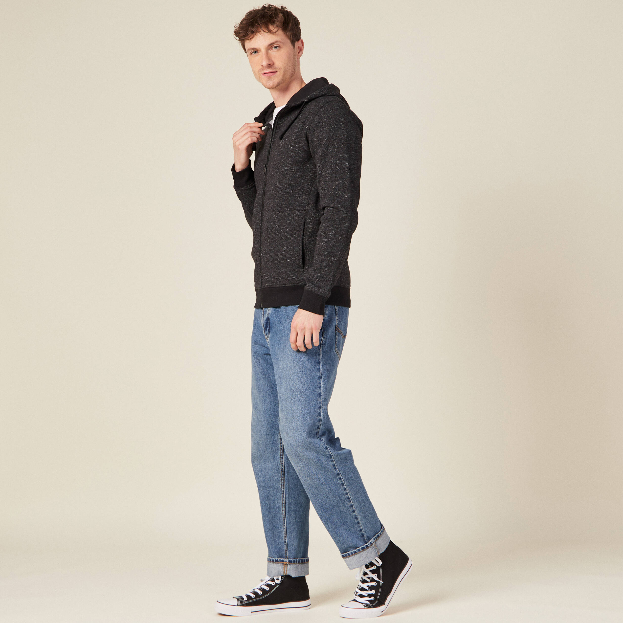 Gilet manches longues zipp&eacute; noir homme