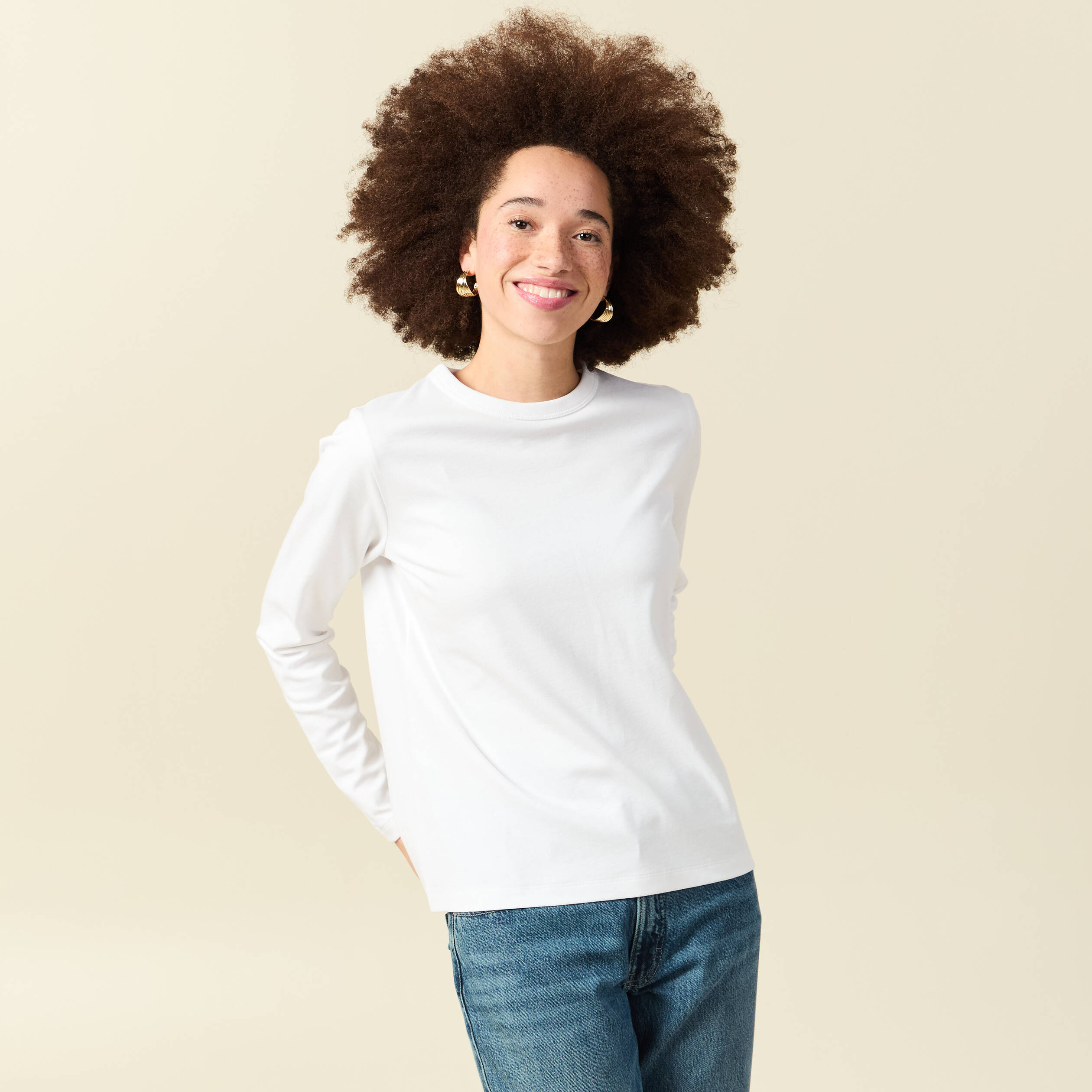 T-shirt en coton manches longues blanc femme