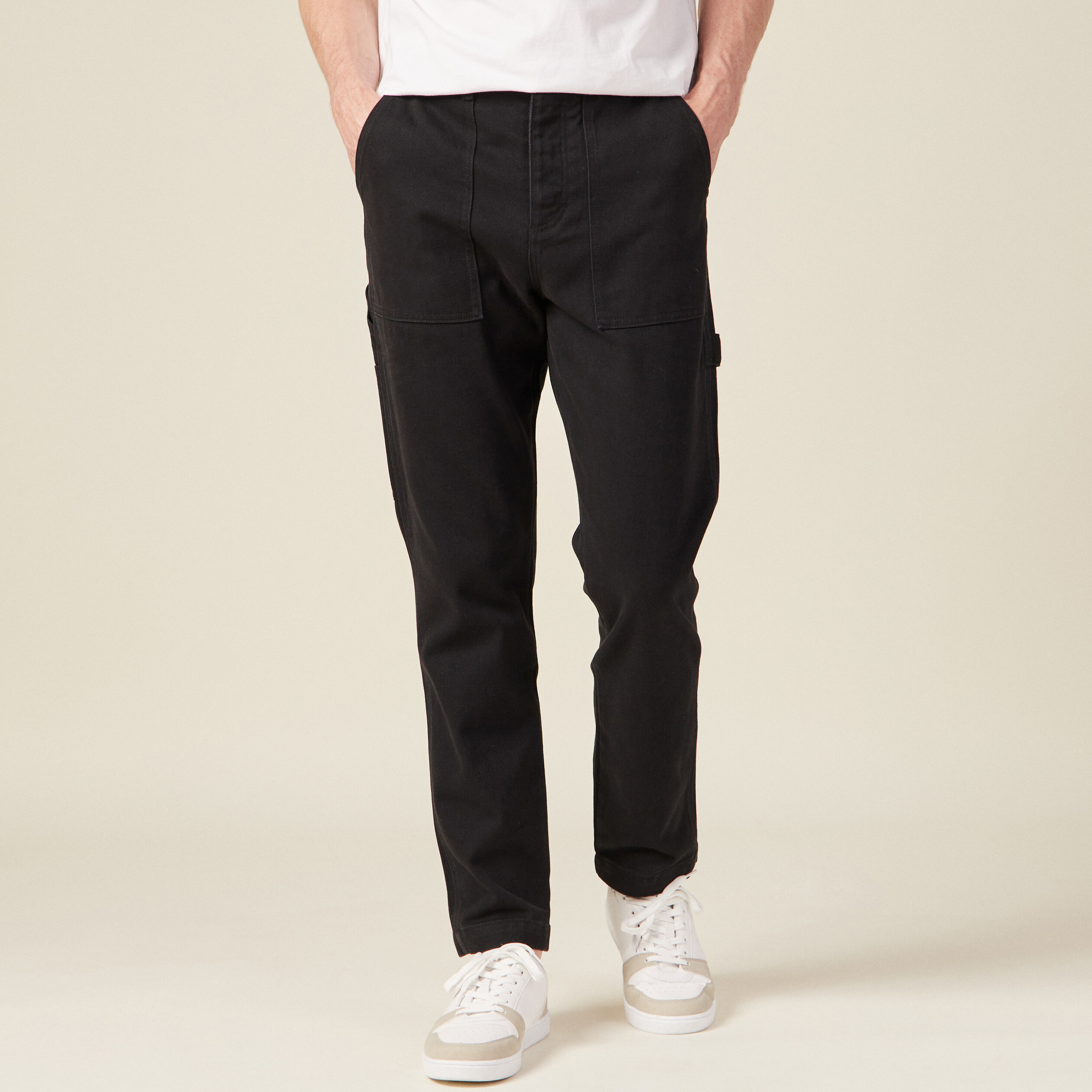 Jean De Travail Style Charpentier Rigide - Coupe Décontractée Homme, Denim épais, Poches Utilitaires