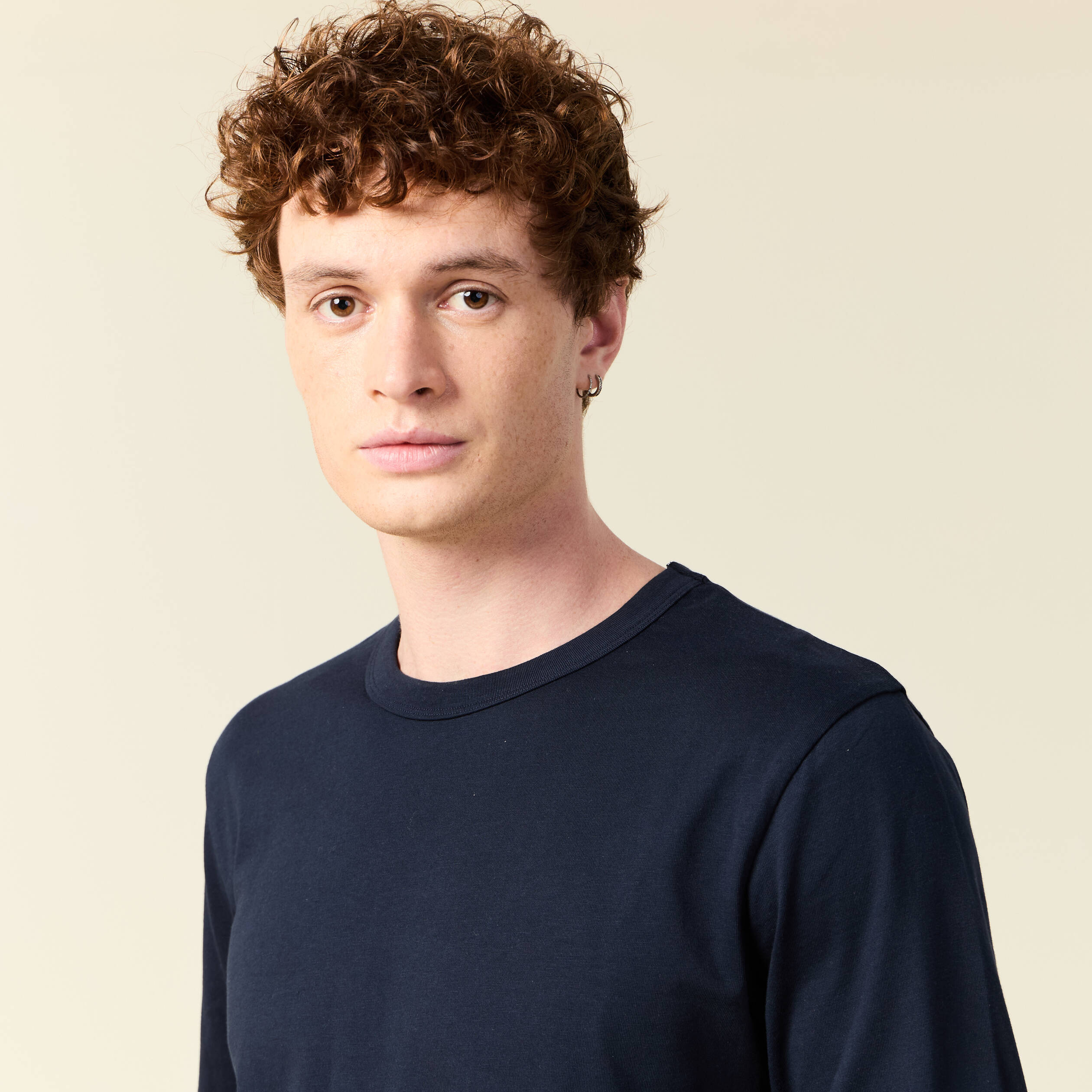 T-shirt en coton manches longues bleu marine homme