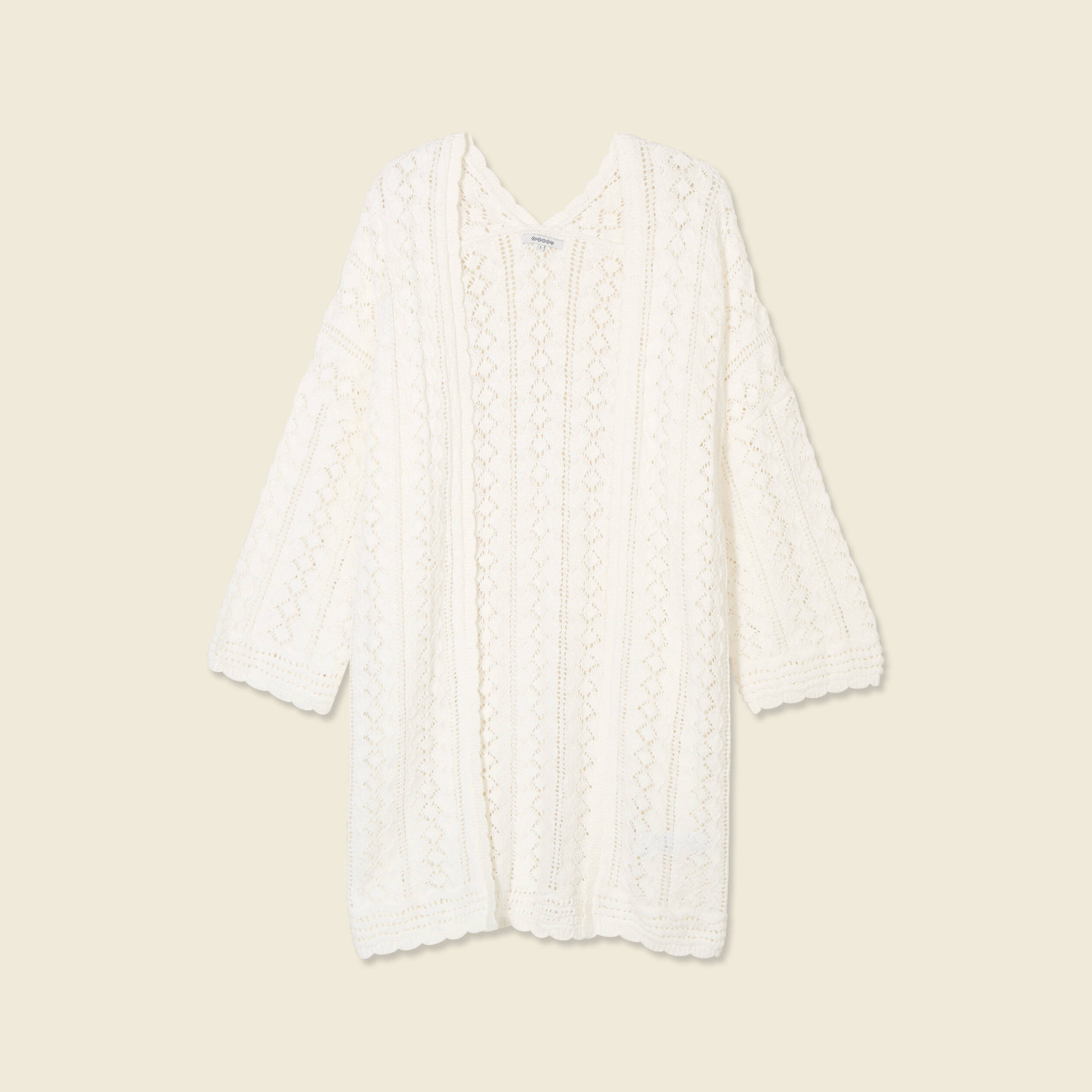 Gilet long ajour&eacute; ecru femme