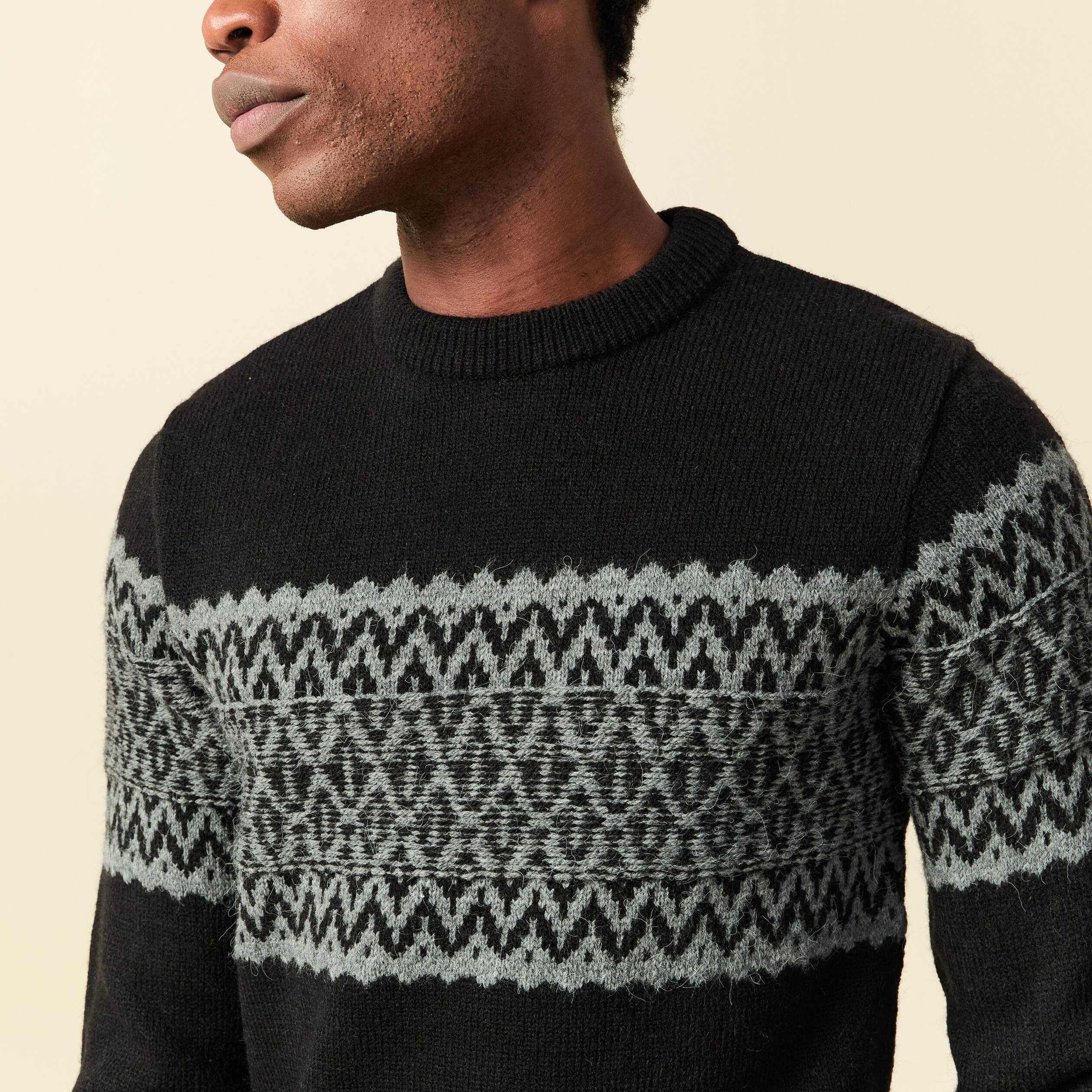 Pull col rond manches longues noir homme