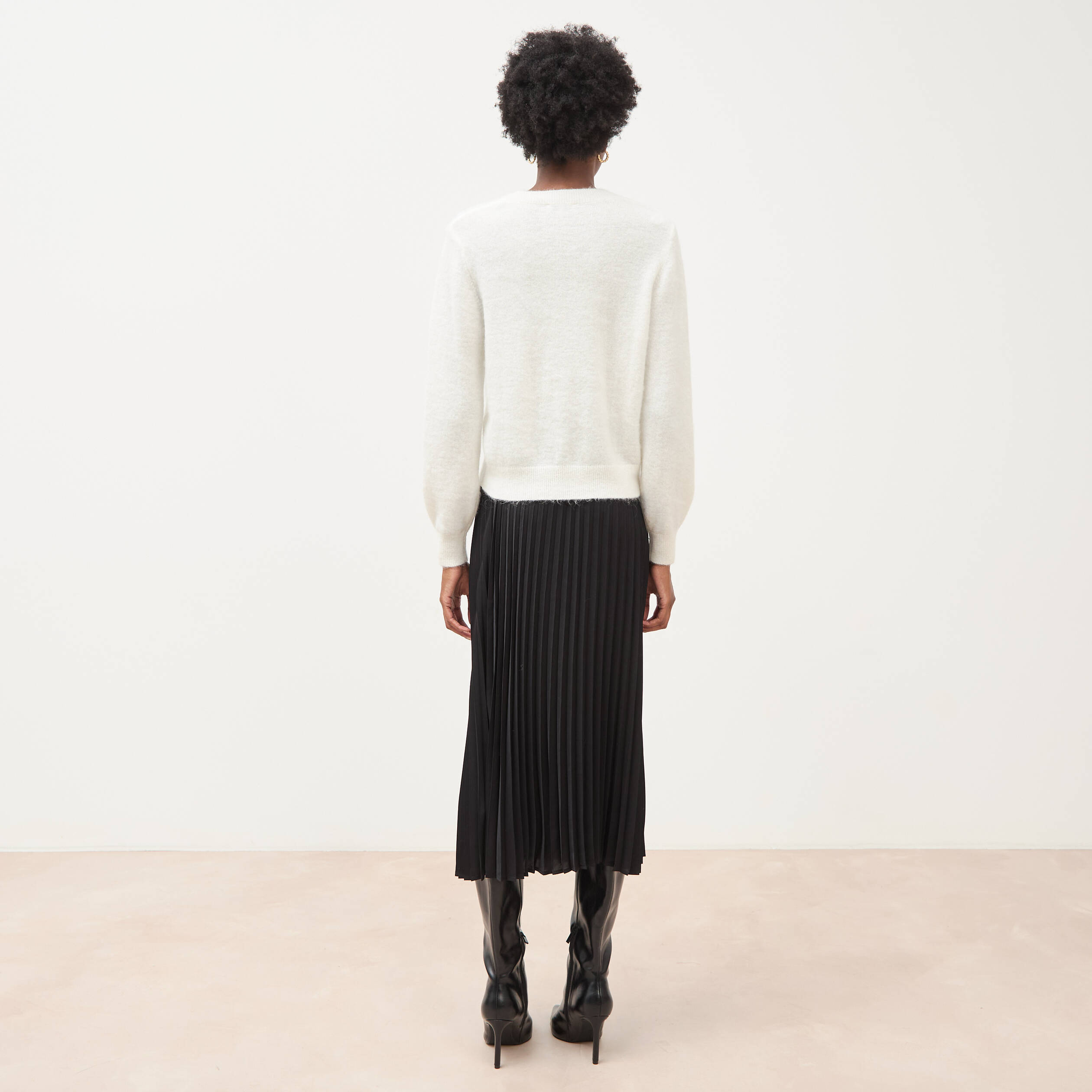 Pull droit col v manches longues ecru femme