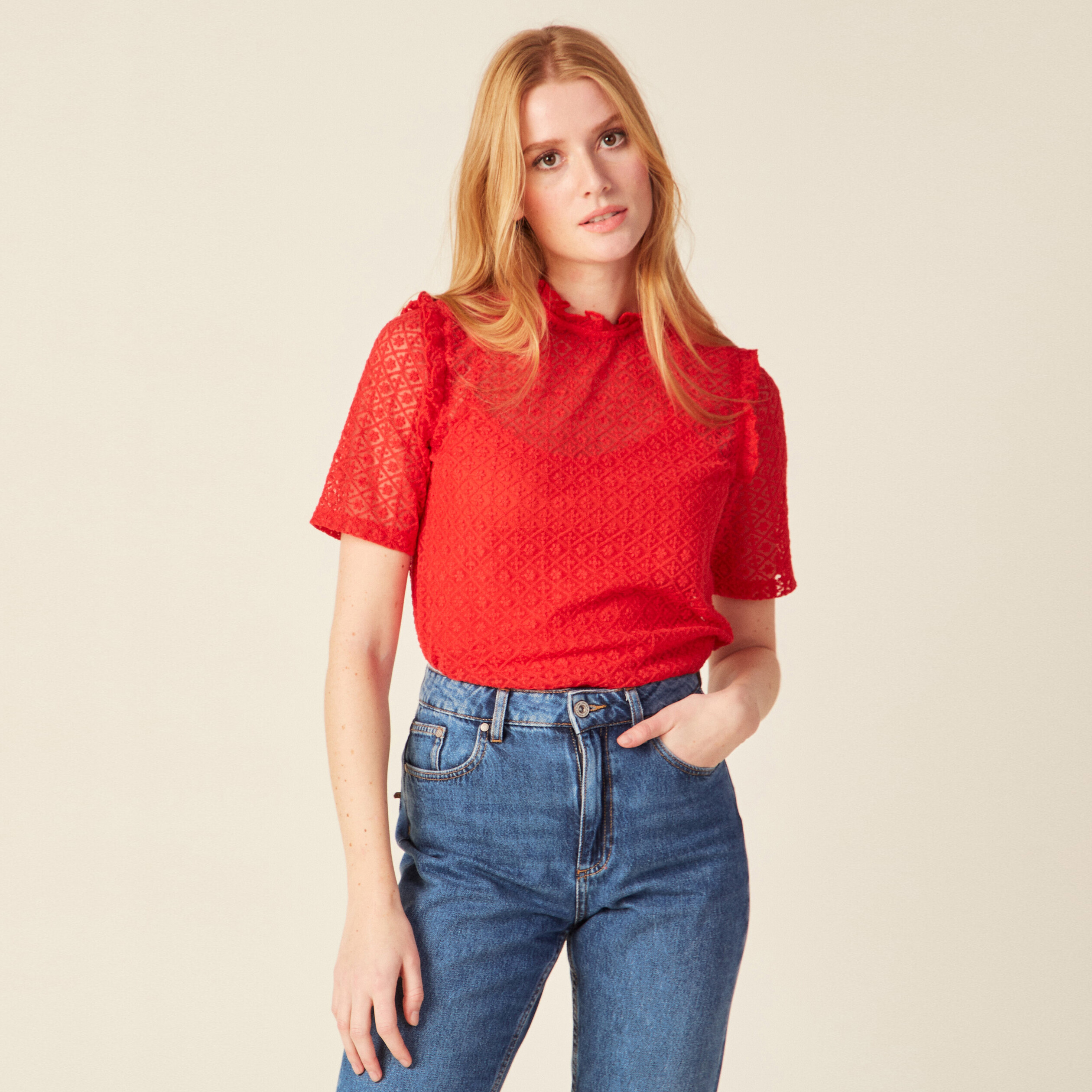 T-shirt manches courtes rouge femme