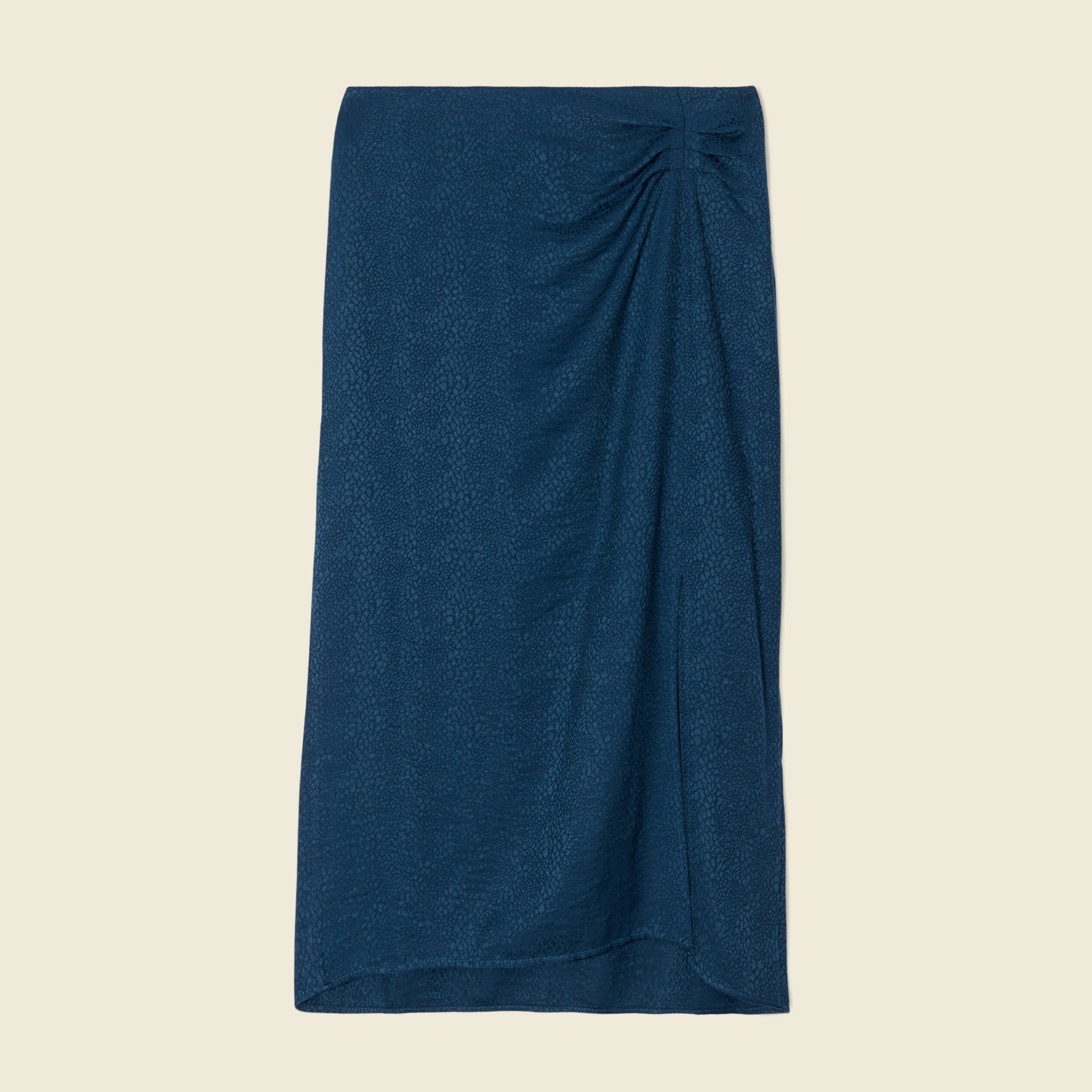 jupe midi droite fendue satin bleu canard femme Jupe midi droite fendue satin bleu canard femme