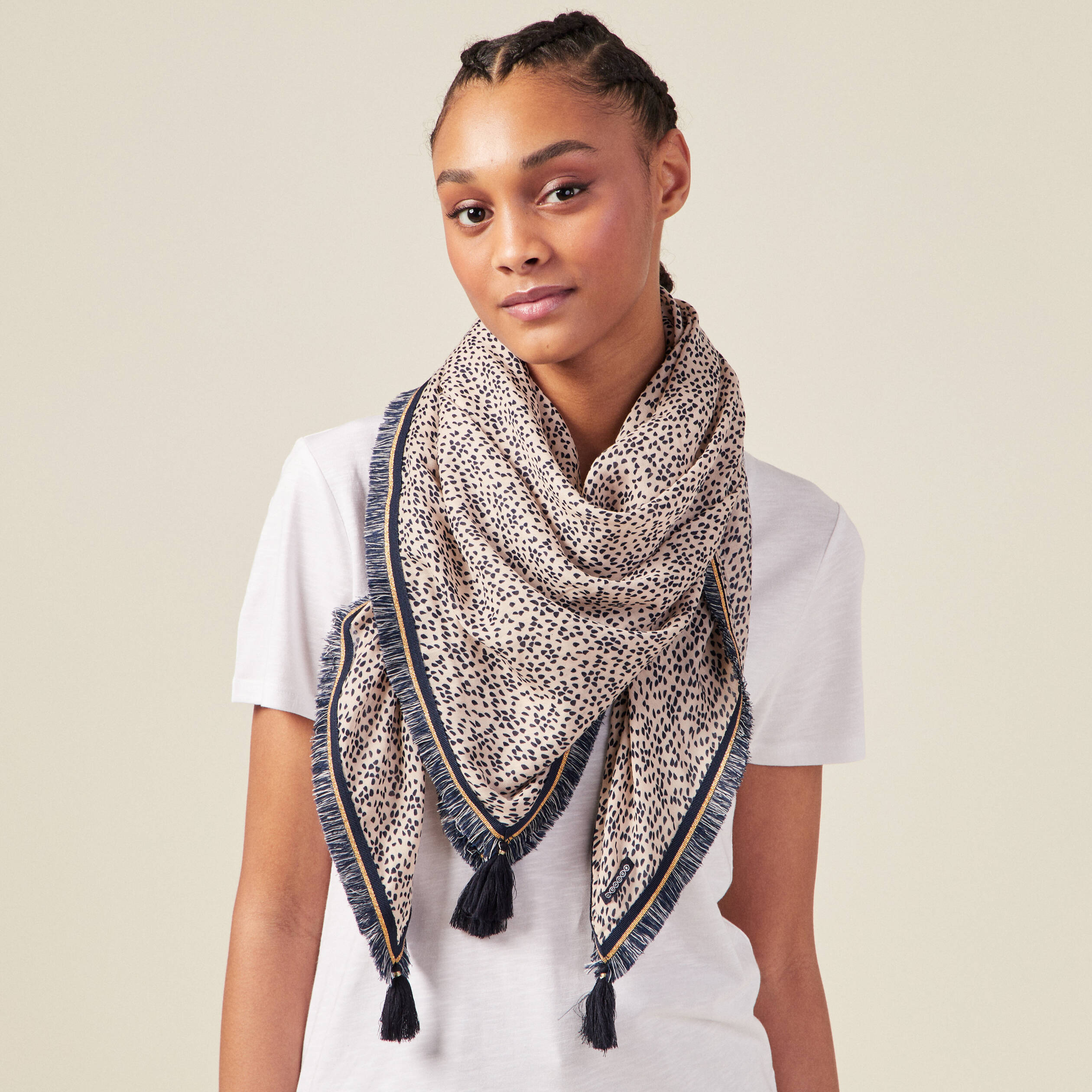 foulard a franges bleu marine femme Foulard à franges bleu marine femme