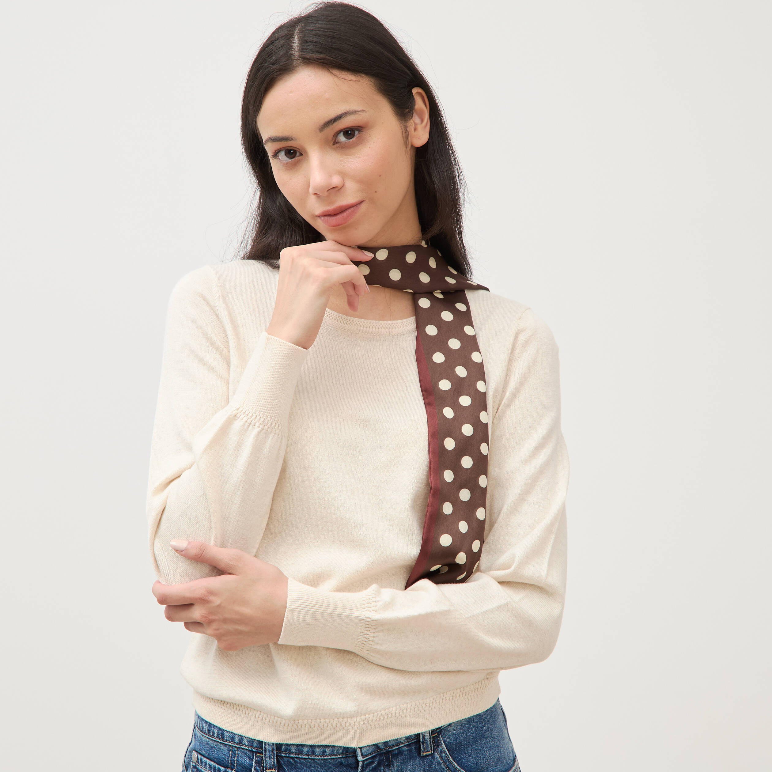 Pull manches longues creme femme