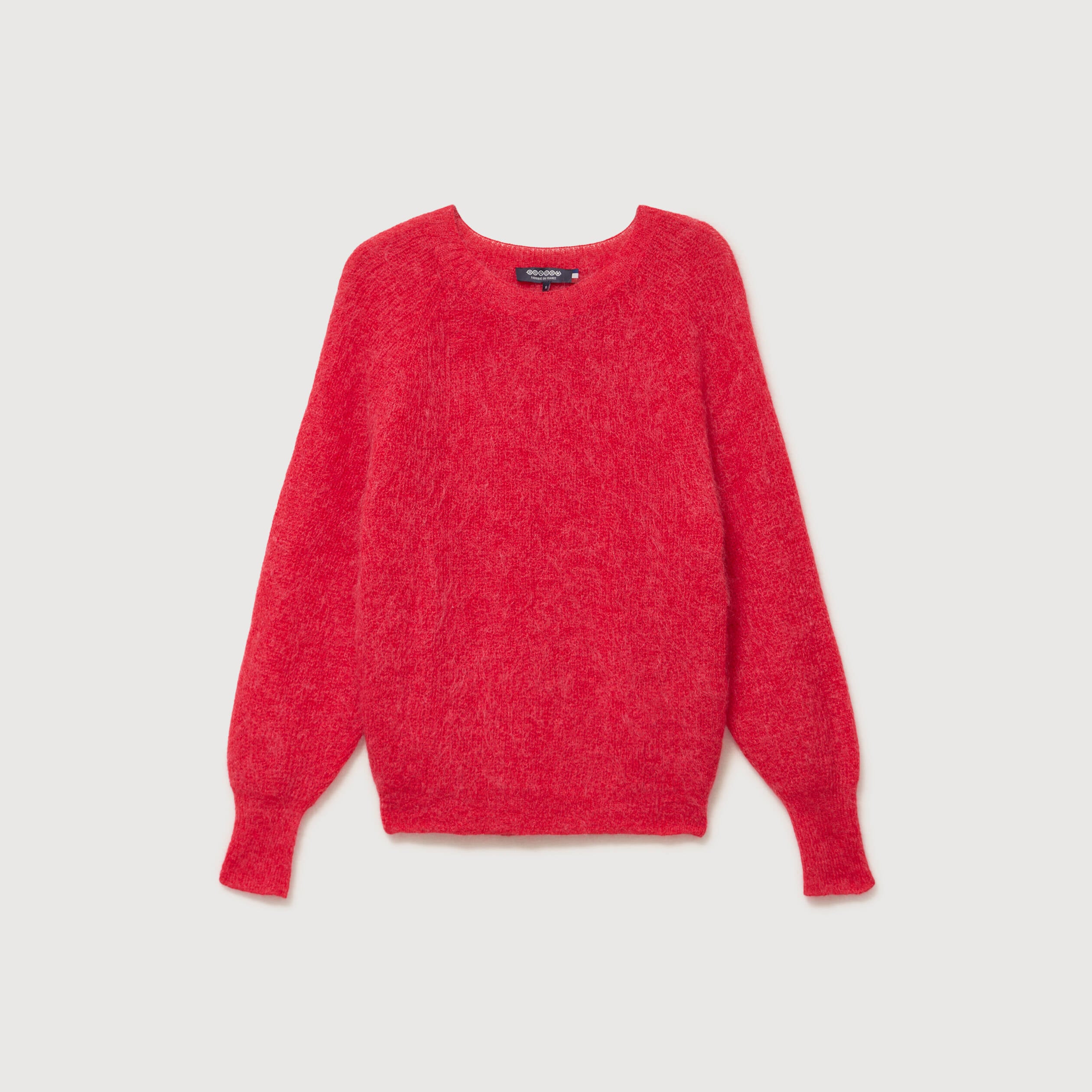 Pull manches longues col rond rouge fonc&eacute; femme