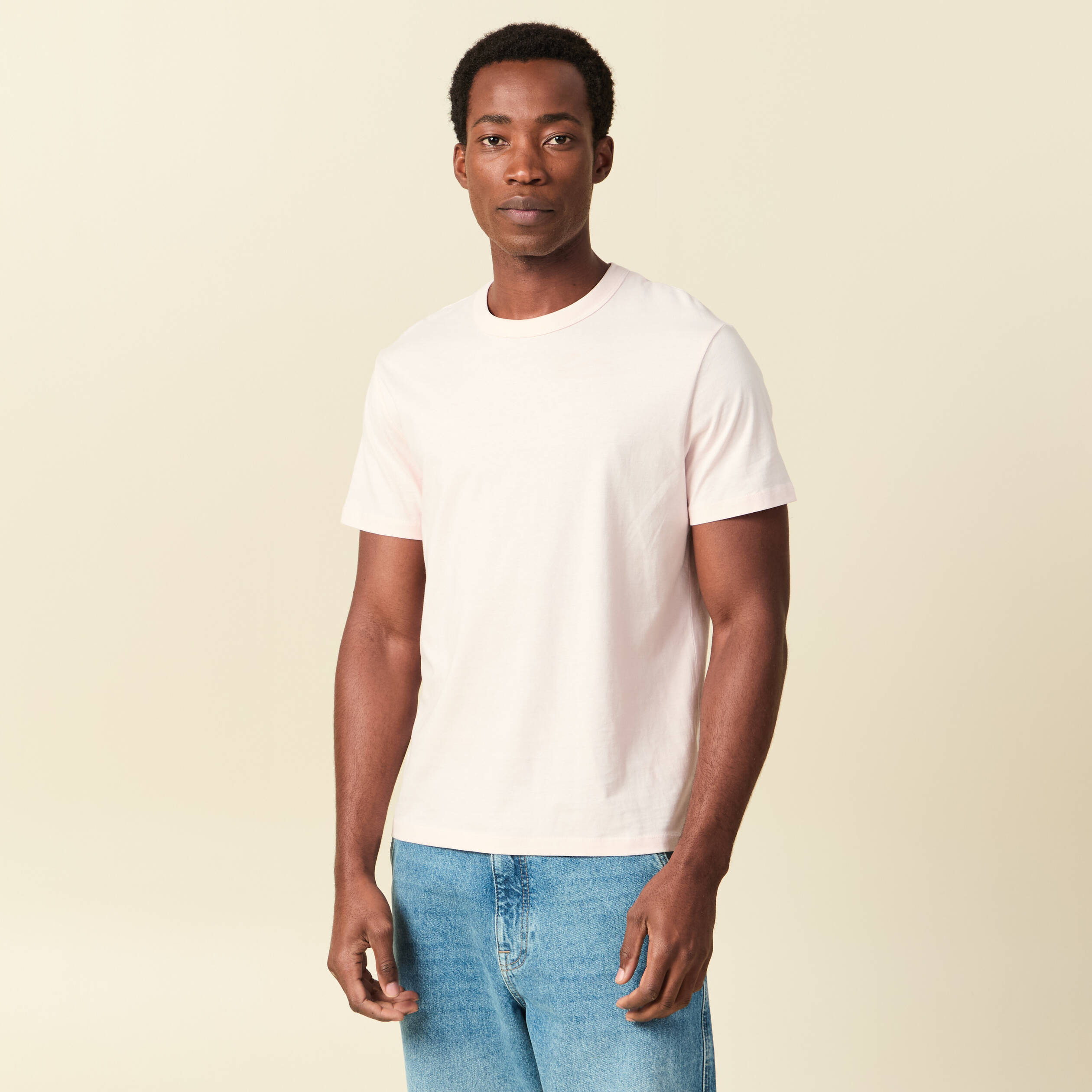 T-shirt en coton manches courtes rose clair homme