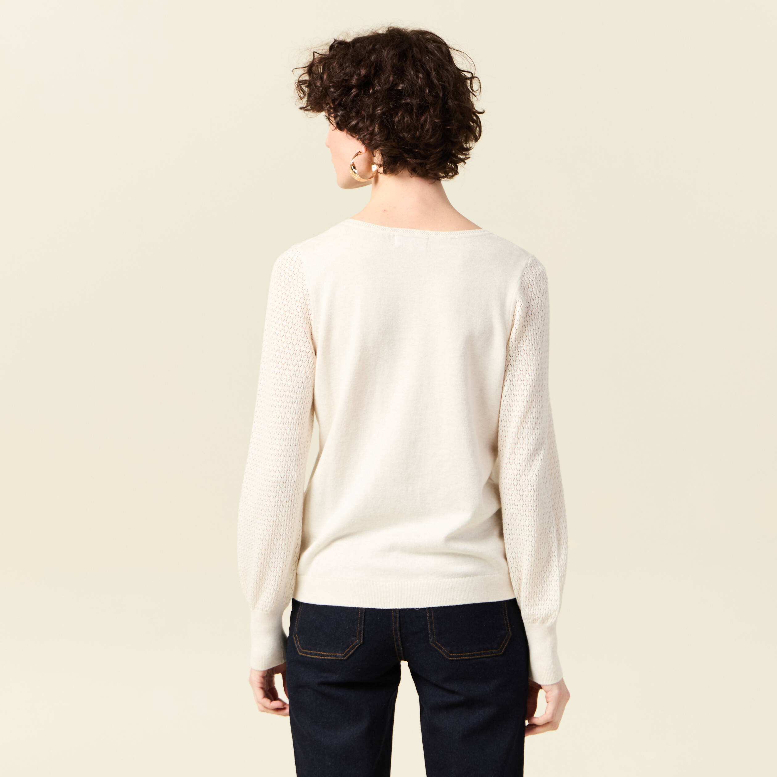Pull manches longues creme femme