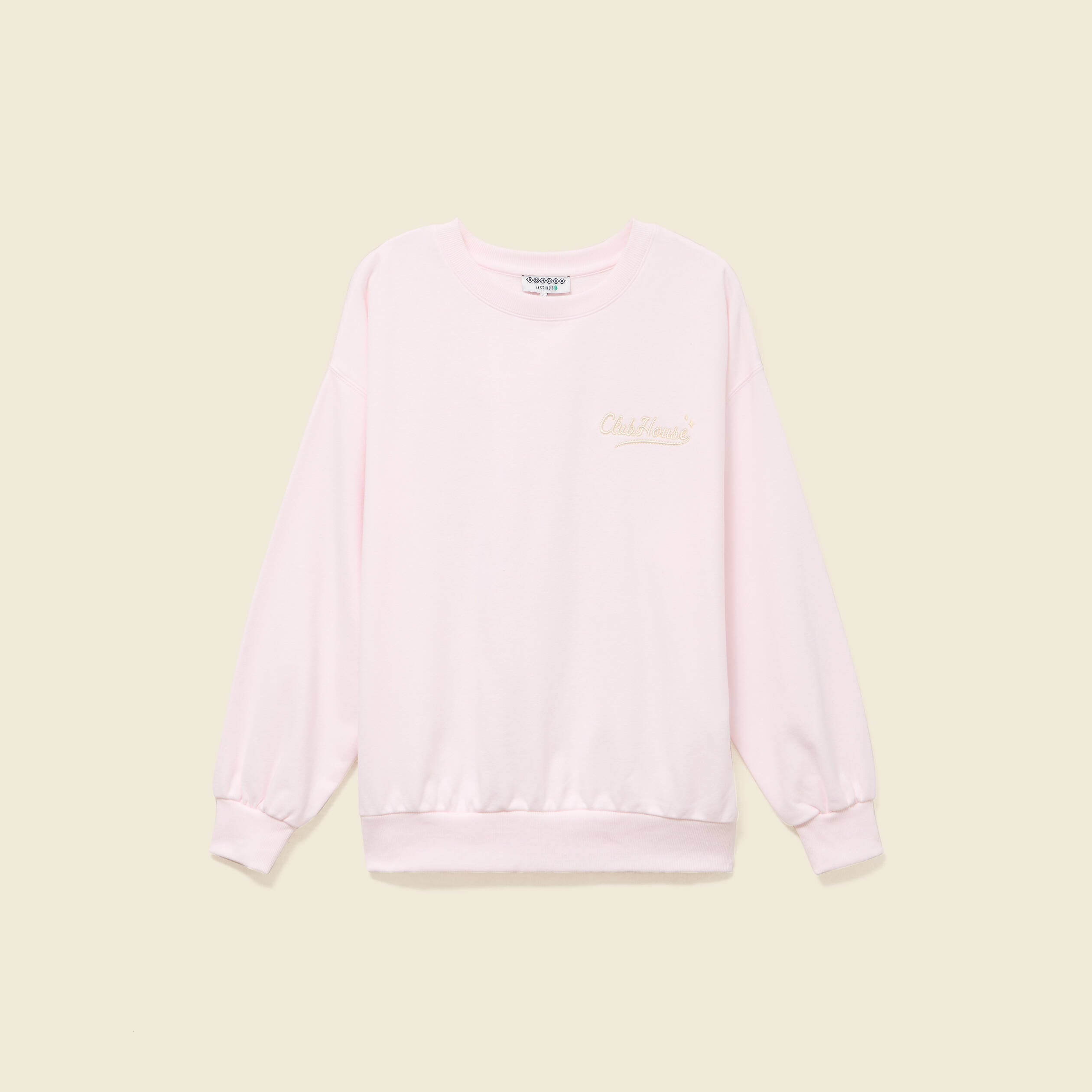 Sweat oversize manches longues brod&eacute; rose poudr&eacute;e femme