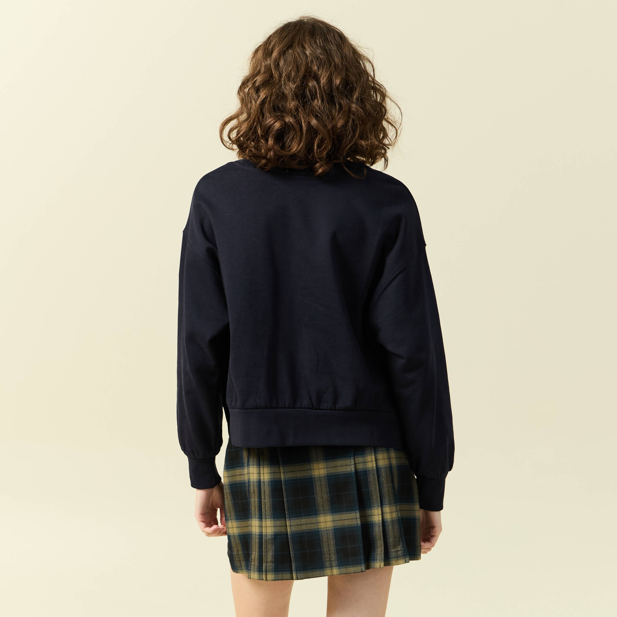 Sweat oversize col v manches longues bleu fonc&eacute; femme