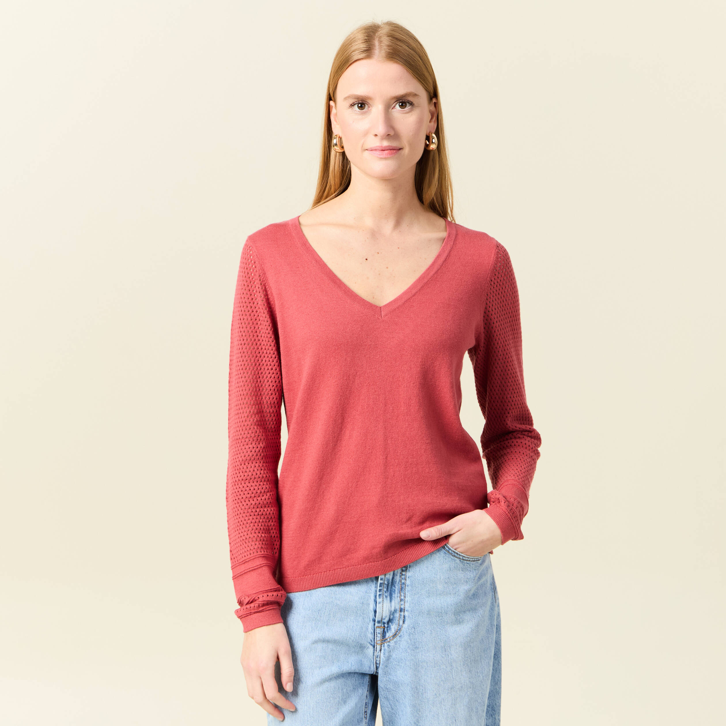 pull a manches longues rose framboise femme Pull à manches longues rose framboise femme