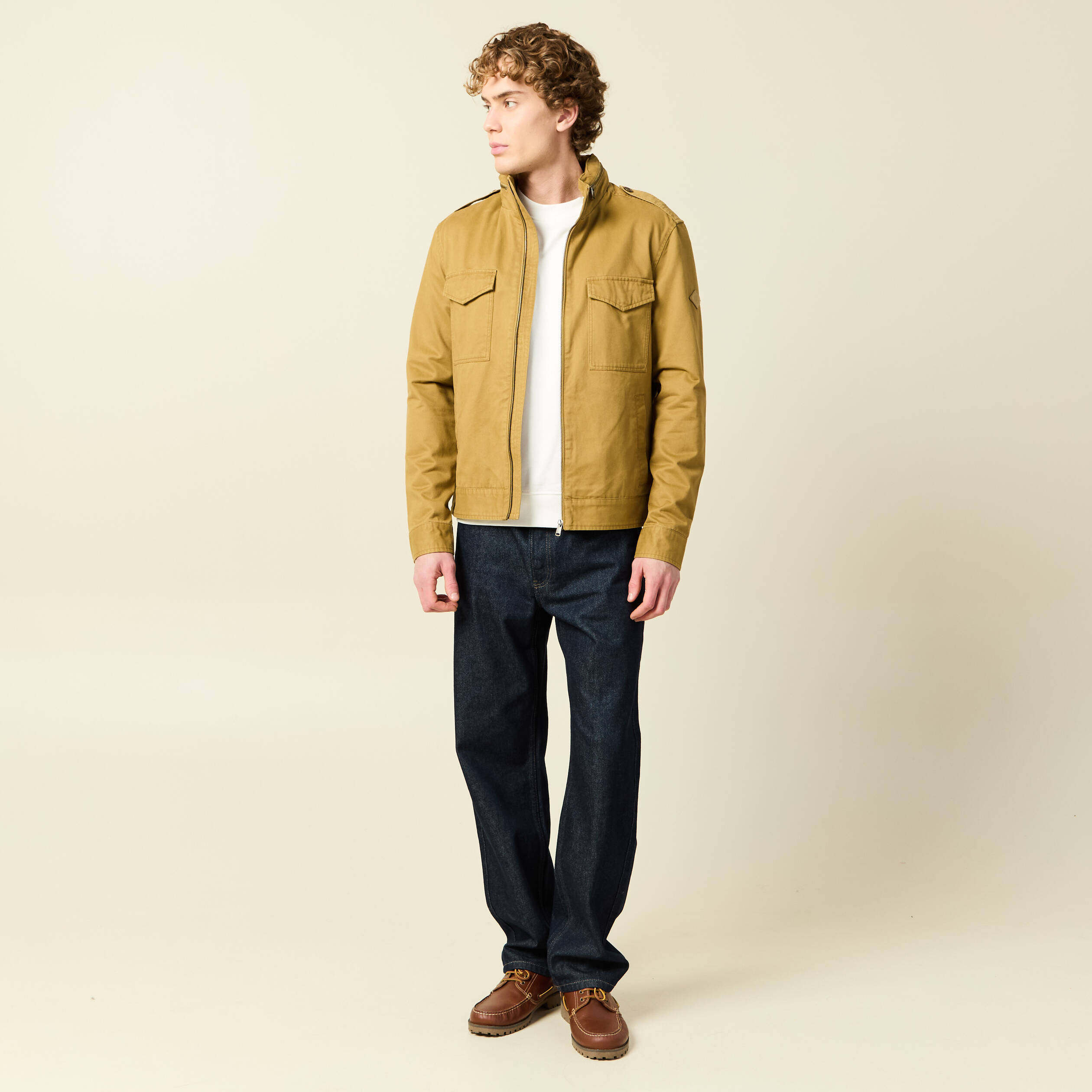 Veste col montant manches longues camel homme