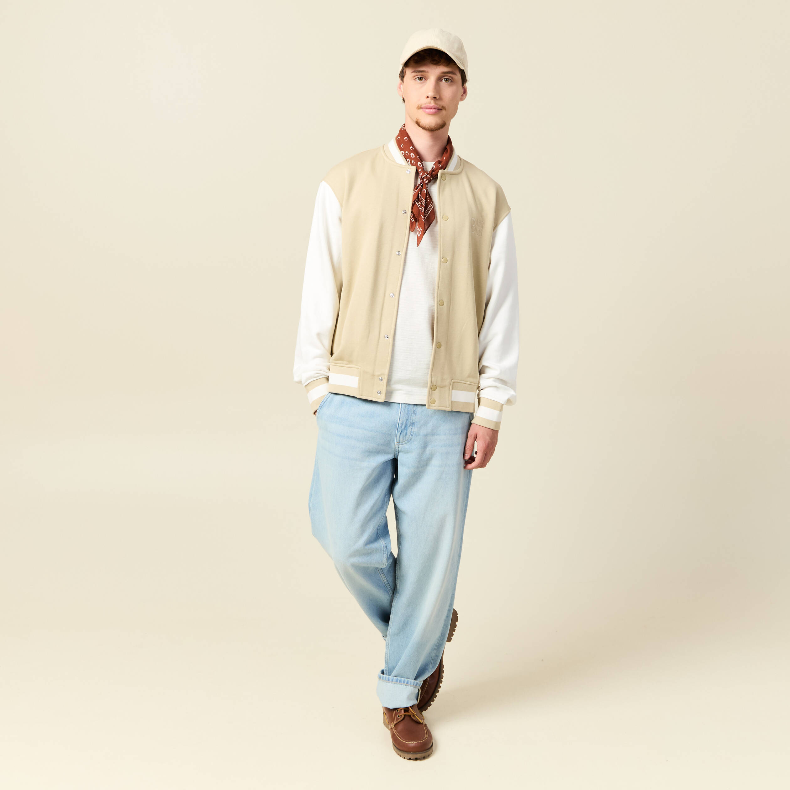 Veste sweat manches longues ecru homme
