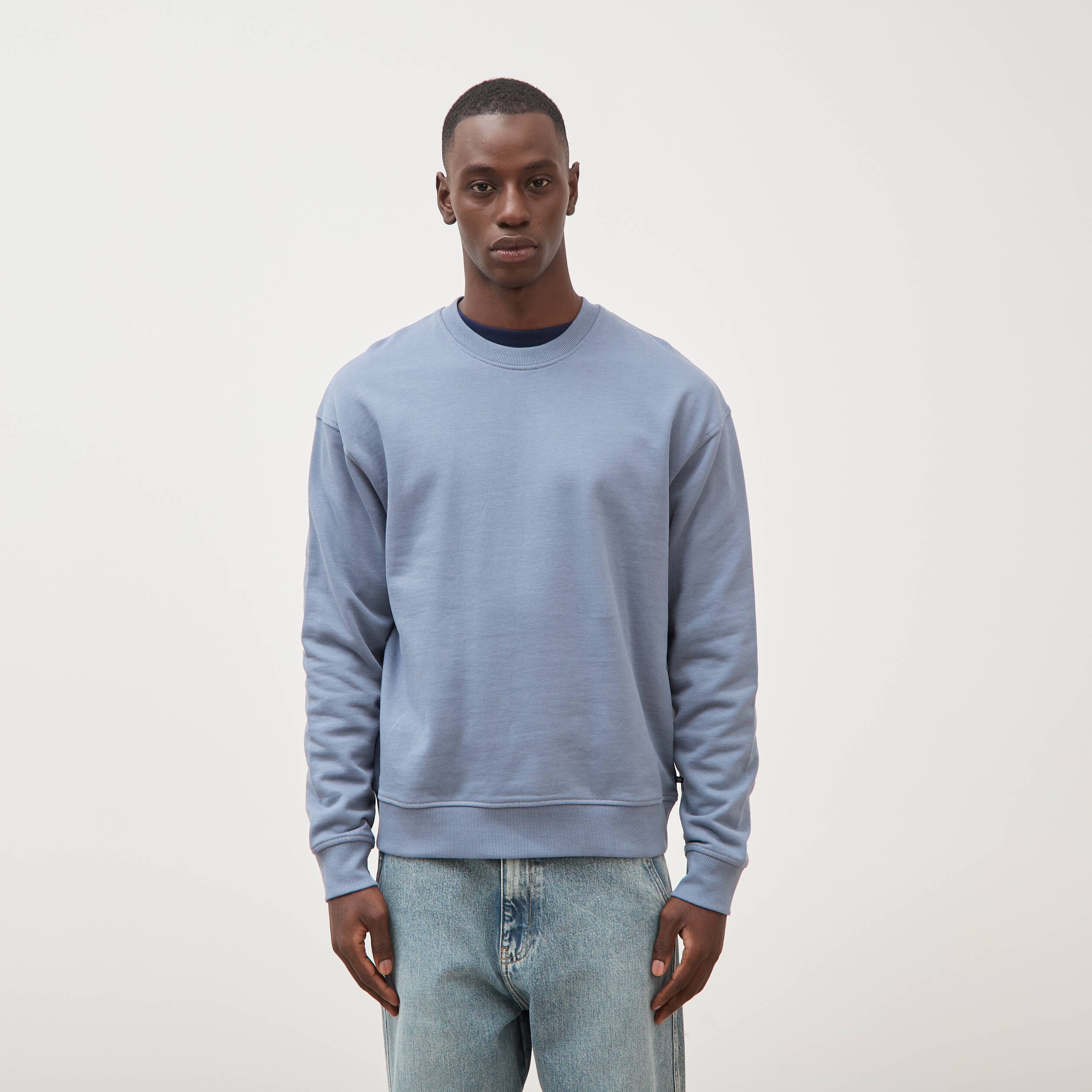Sweat col rond manches longues en coton bleu gris homme